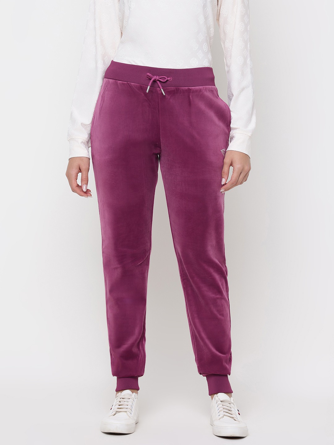 Recy Poly Velvet Mauve Solid High Rise Regular Fit Couture Jogger Pants