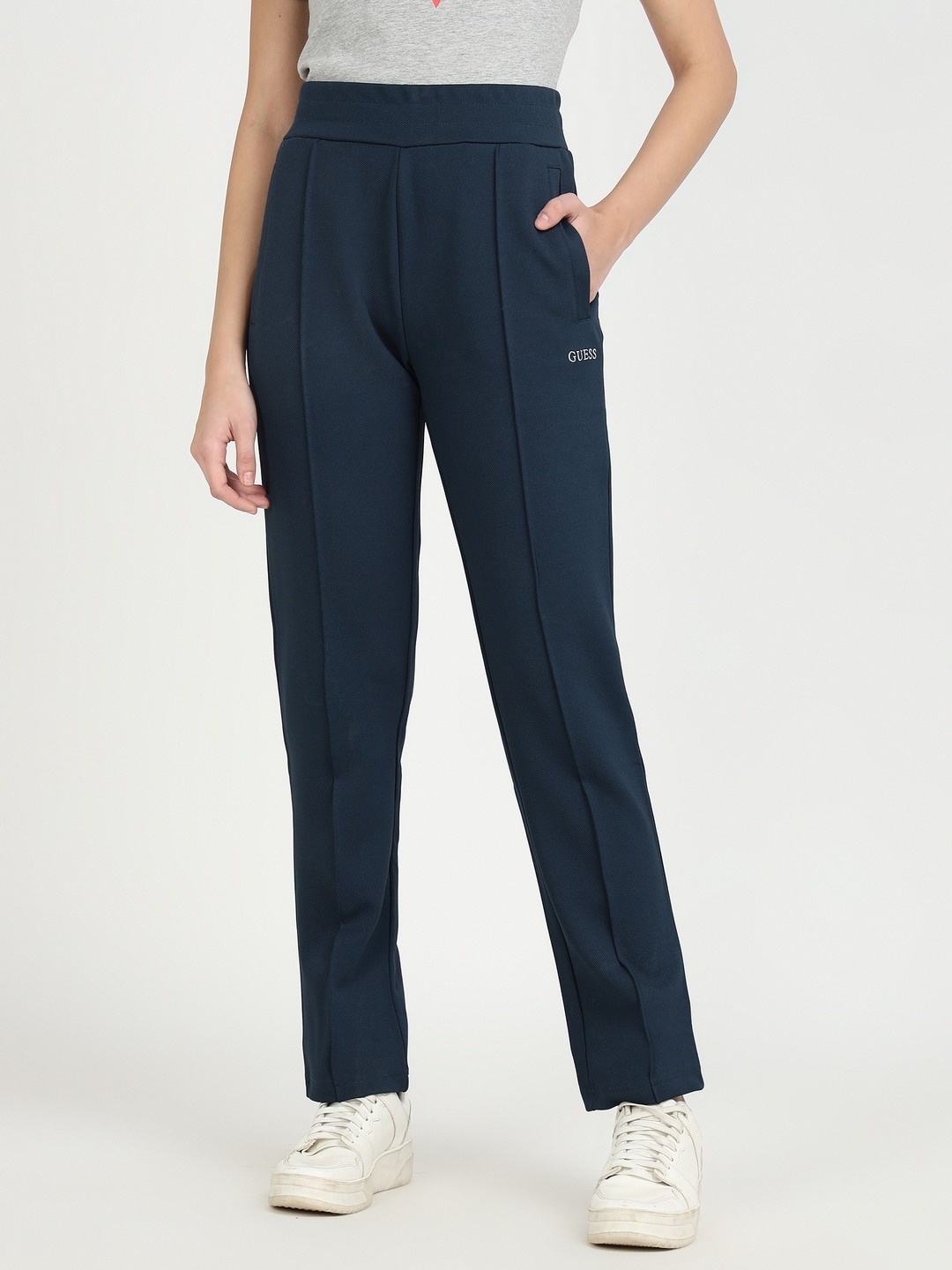 Blue Polyester Blend Solid Regular Fit Trackpant