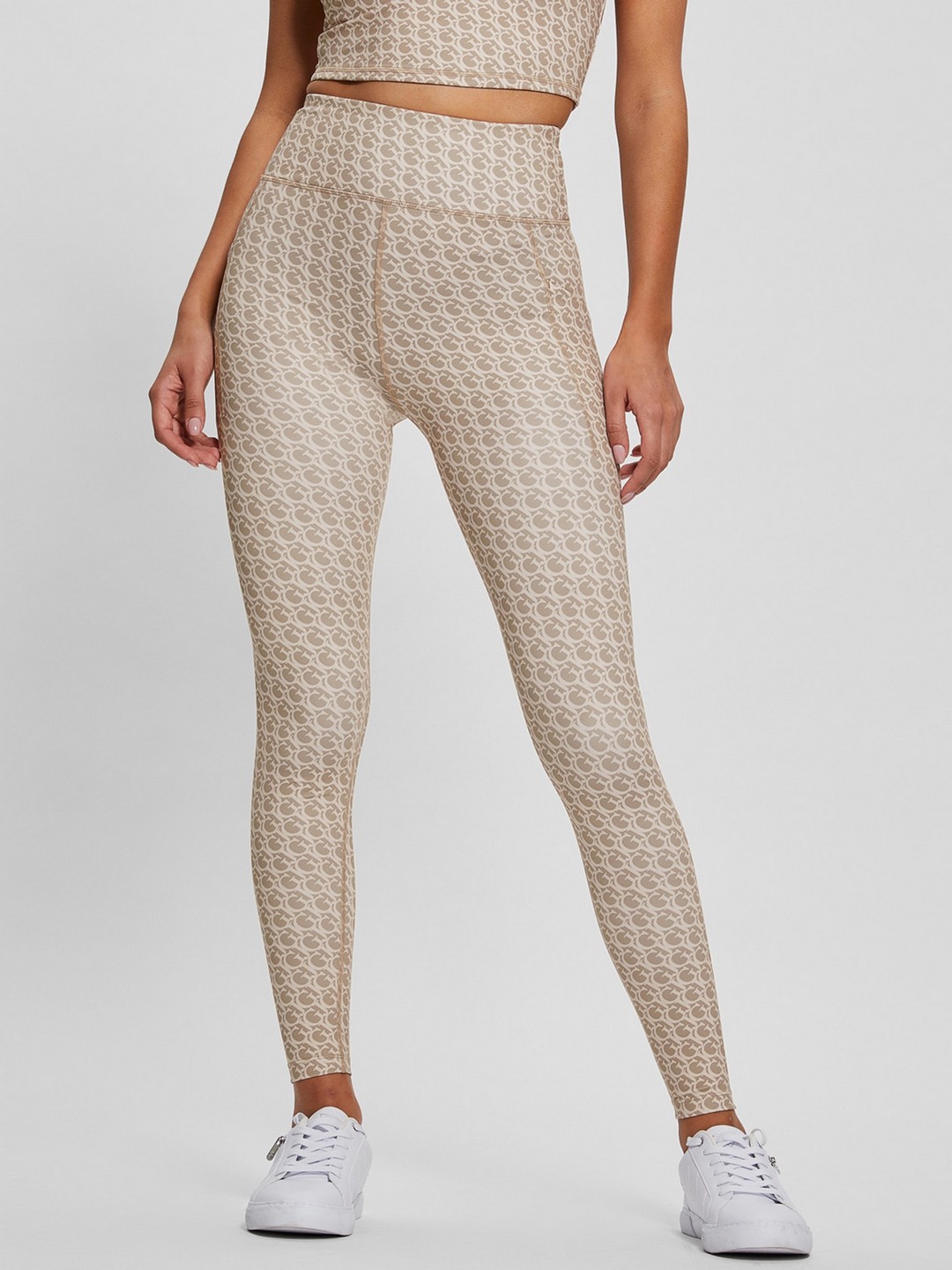 Brown Polyester Blend Printed Leggings
