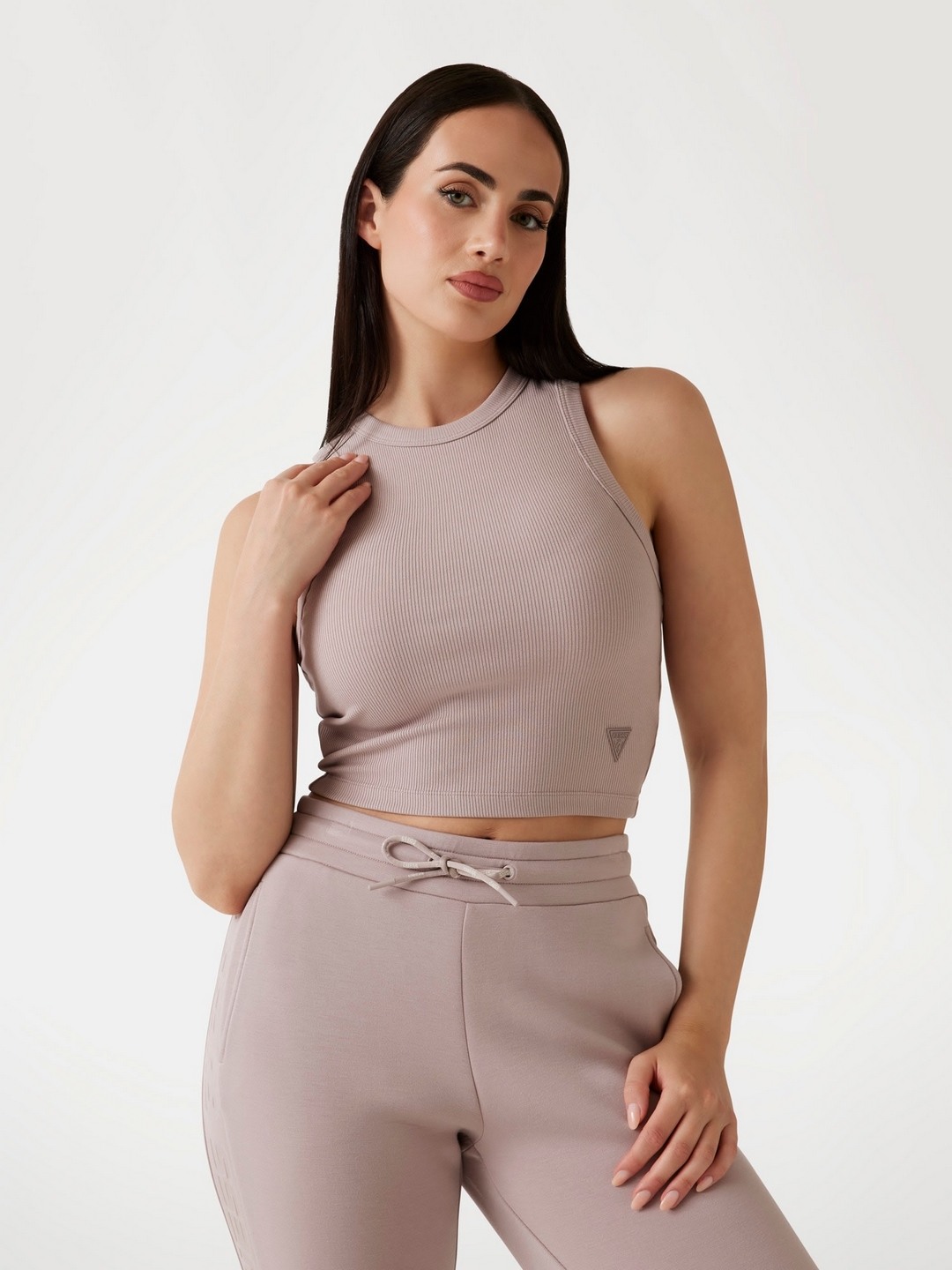 Guess Women Ribbed Round Neck Sleeveless Knitted Crop Top