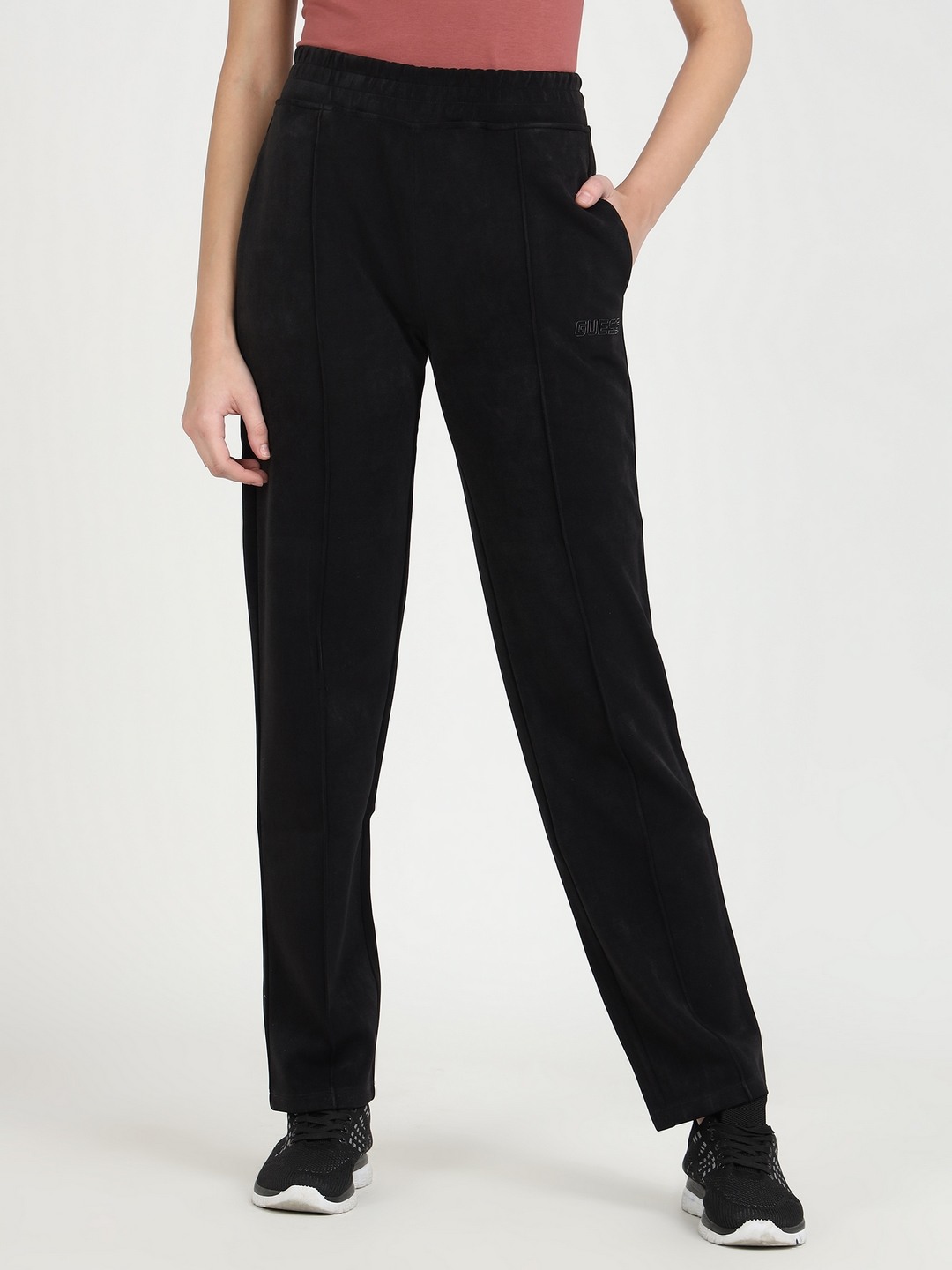 Black Solid High-Rise Trackpant