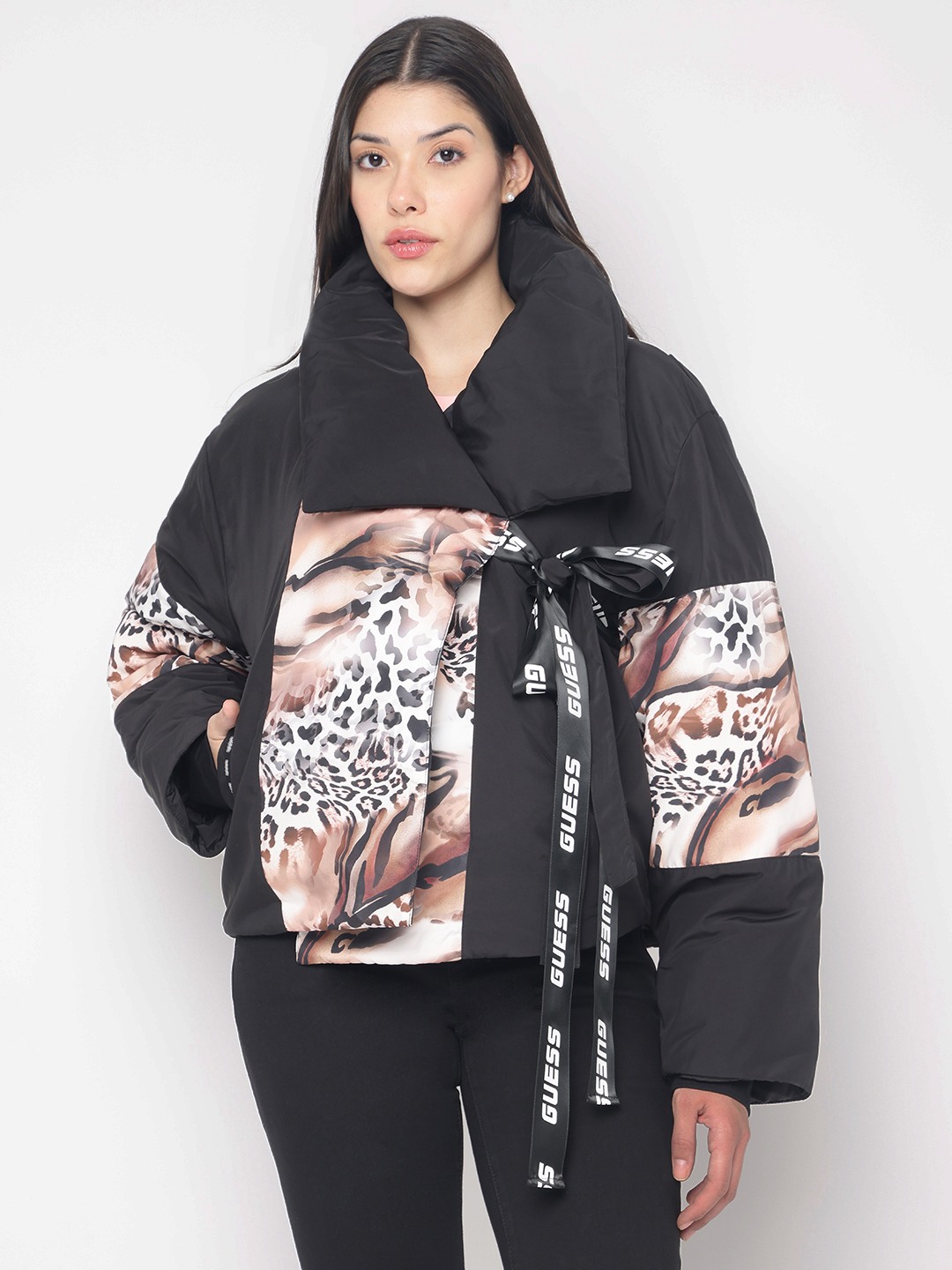 Black Printed Collar Full Sleeve Jacket