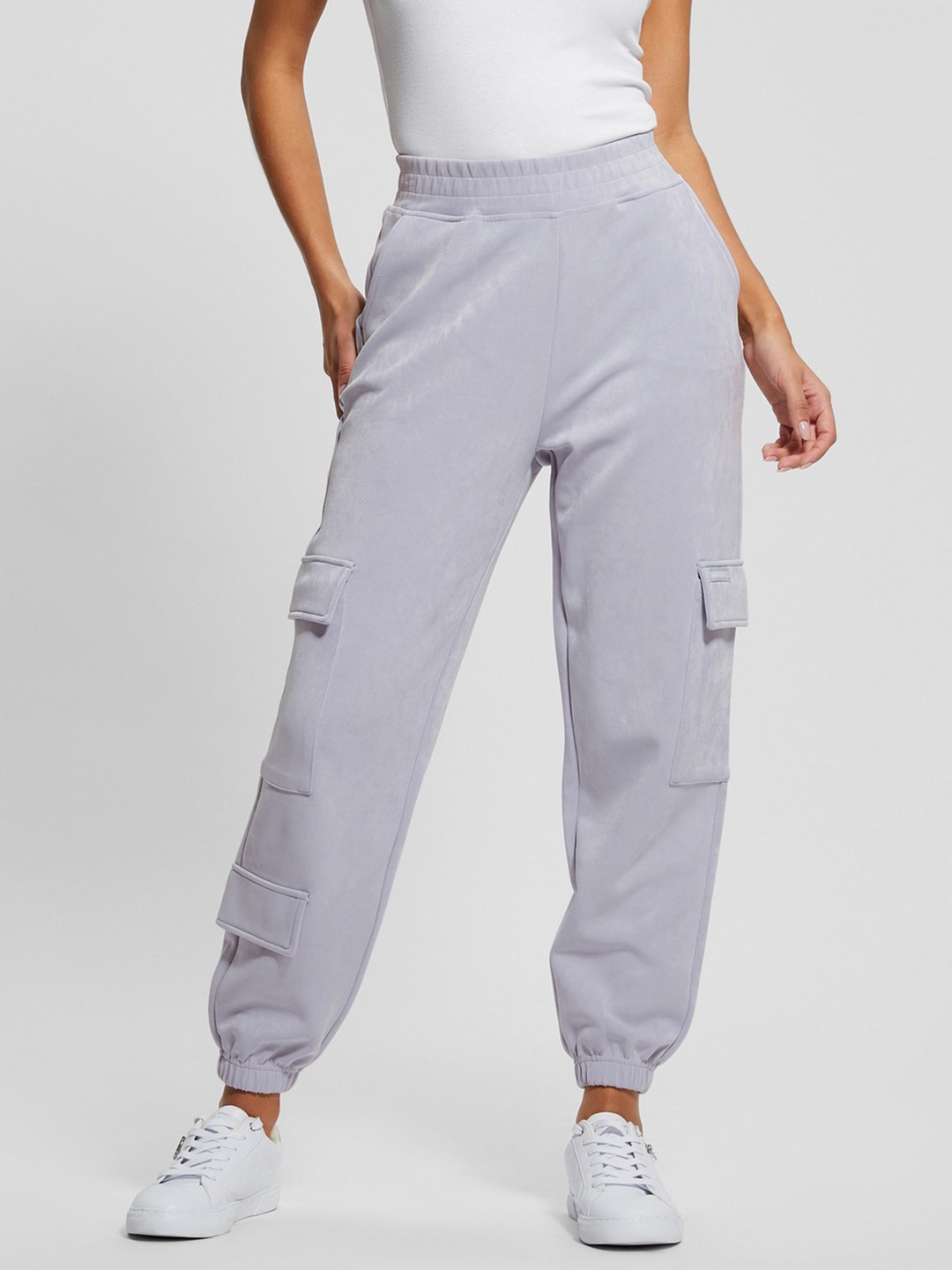 Guess Lavender Polyester Blend Solid Regular Fit Cargo Pant