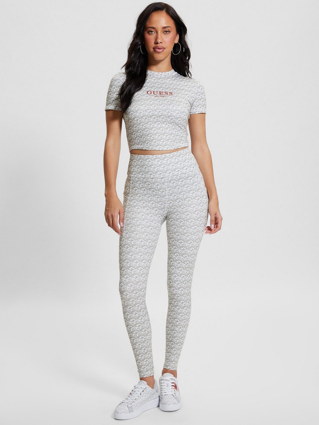 Grey Polyester Blend Printed Leggings