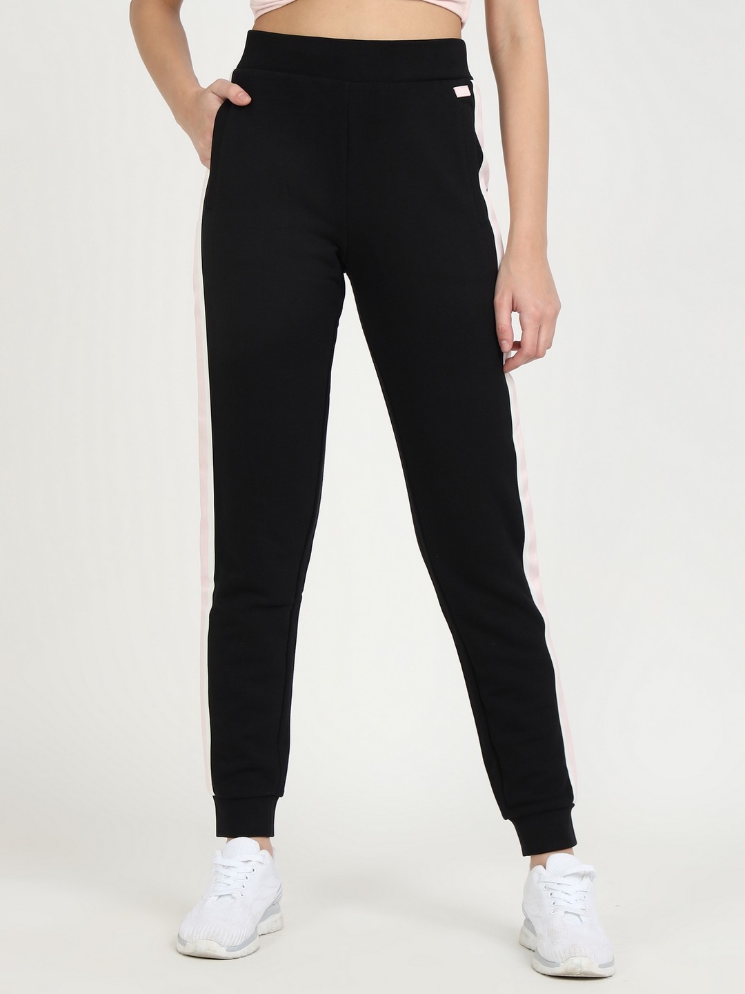 Black Solid High-Rise Trackpant