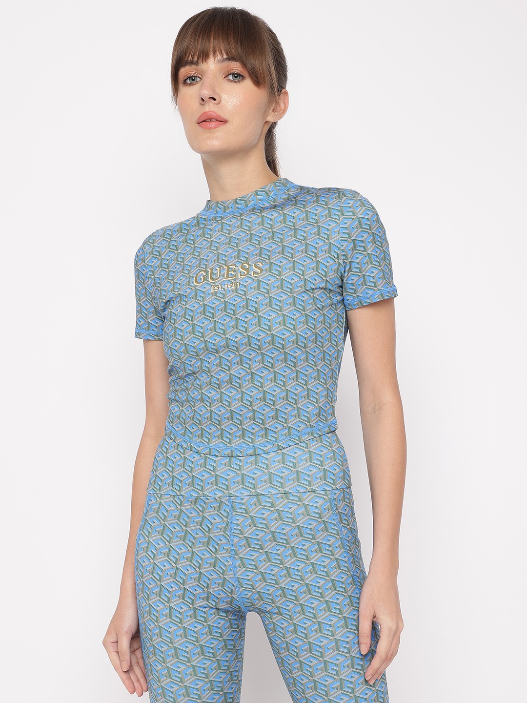 Stripe Cube Monogram Round Neck Short Sleeves T-Shirt