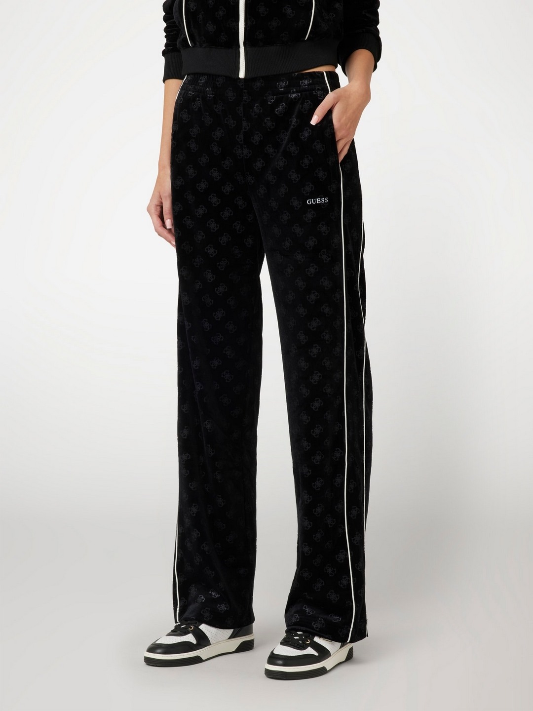 Guess Women Solid High-Rise Straight Track Pants