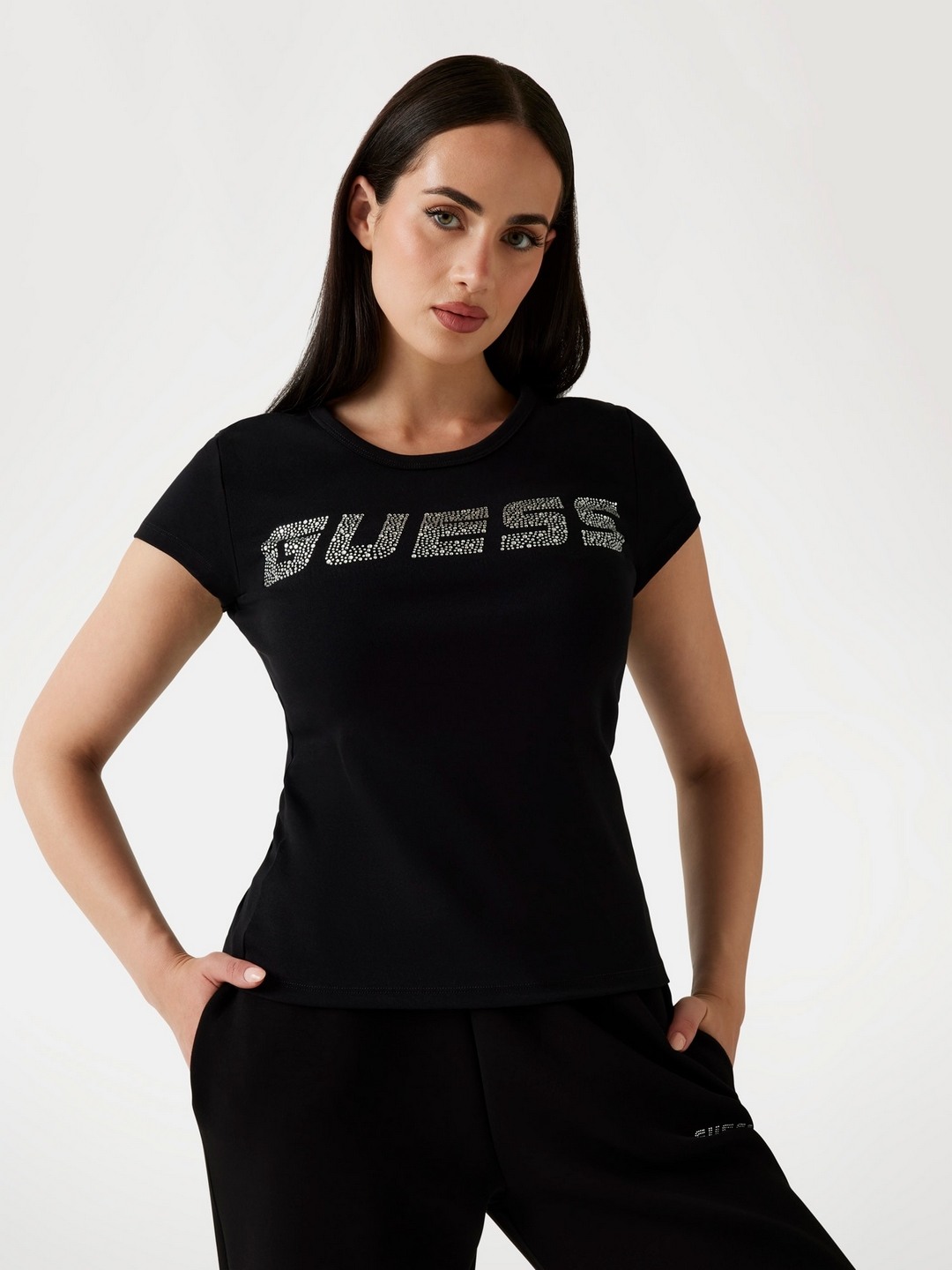 Guess Women Brand Logo Round Neck Short Sleeves T-shirt