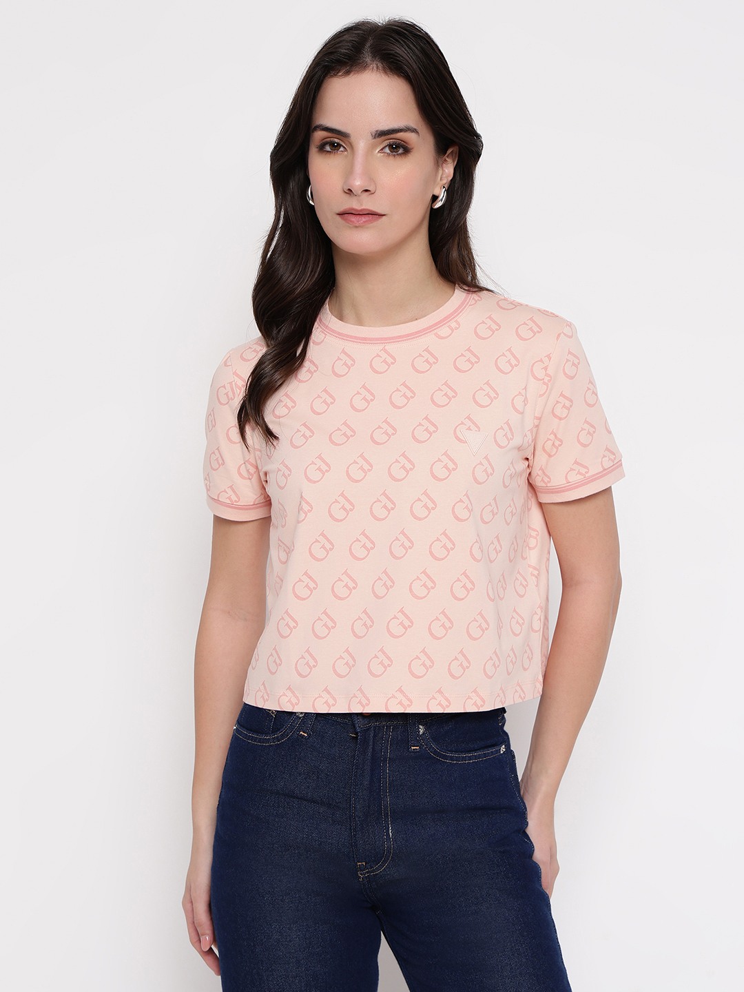 Peach Printed Crew Neck T-shirt