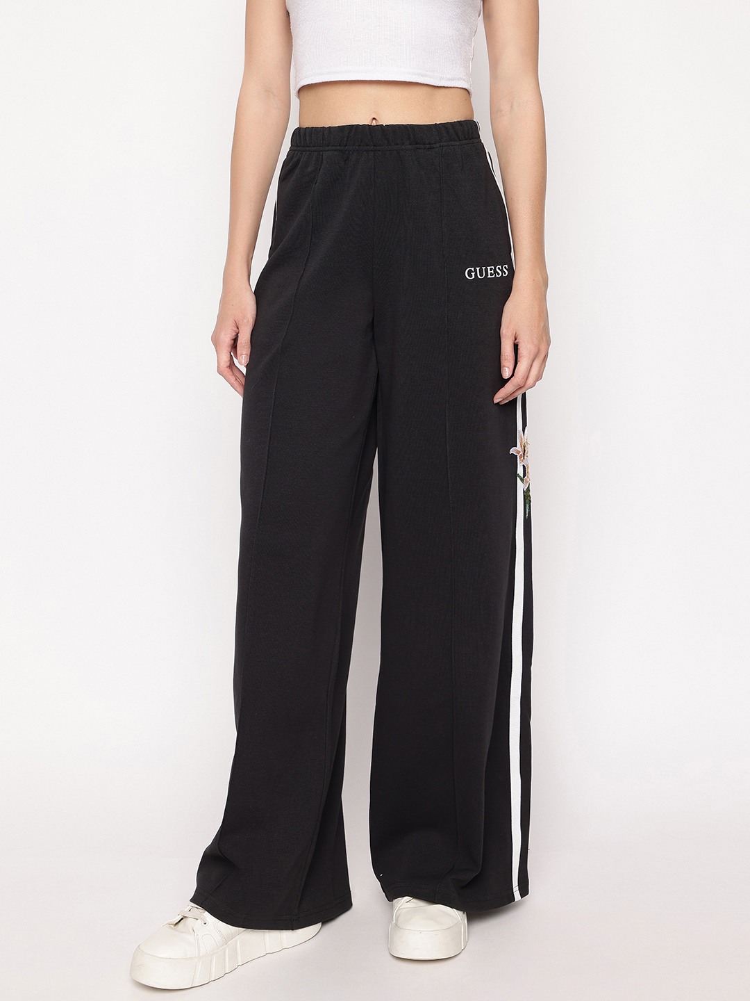 Black Solid Zoey Dobby Piquet Trackpants