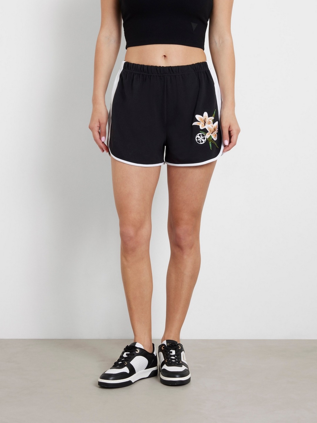 Black Embroidered Relaxed Fit Zoey Dobby Piquet Shorts