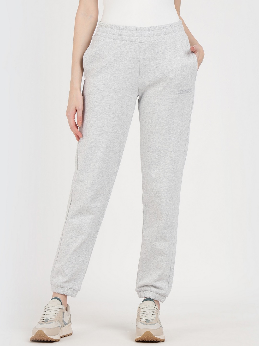 Women Grey Solid Mid-Rise Ankle Length Joggers Style Trackpant