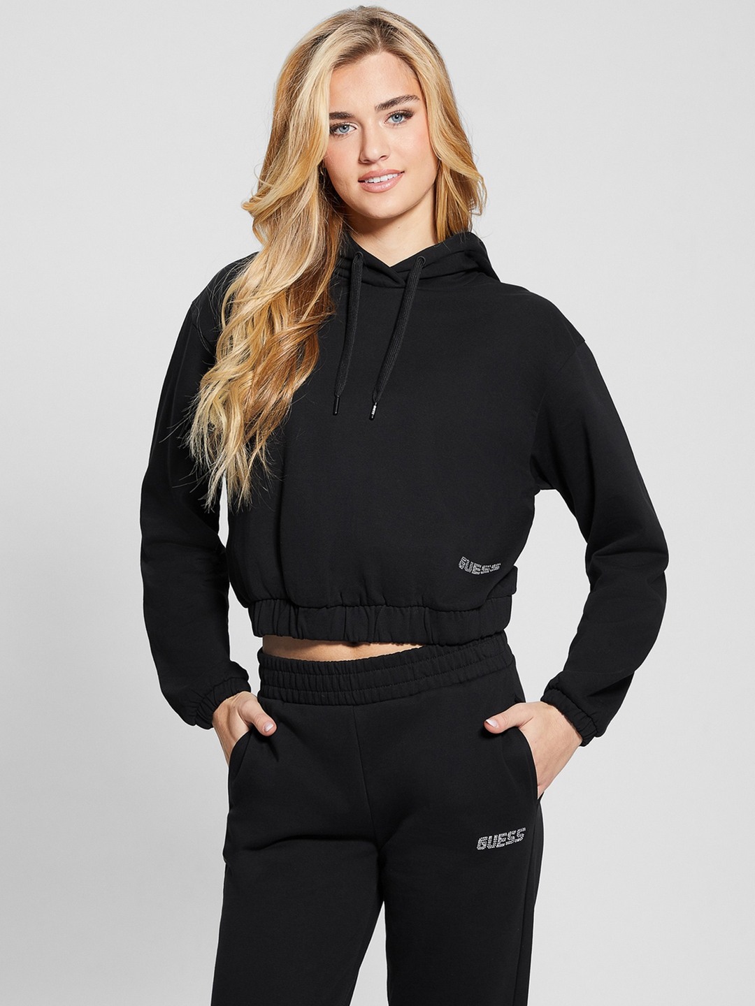 Black Pure Cotton Solid Hooded Neck Sweatshirt
