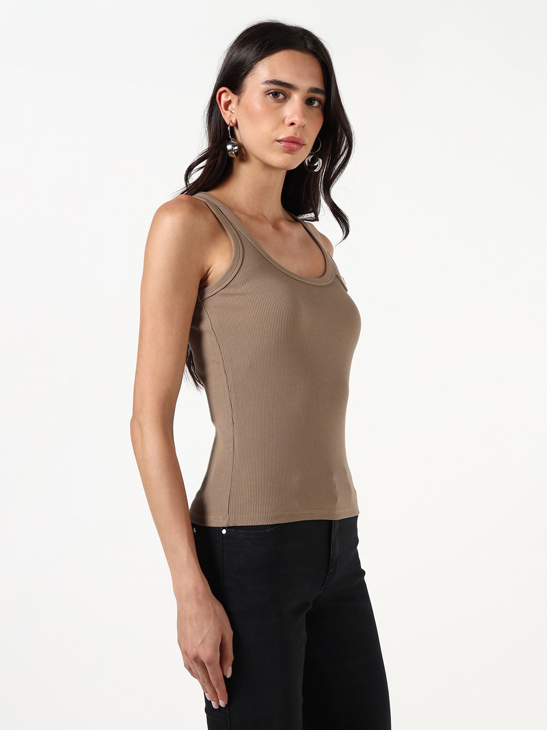 Guess Women Ribbed Scoop Neck Sleeveless Tank Top
