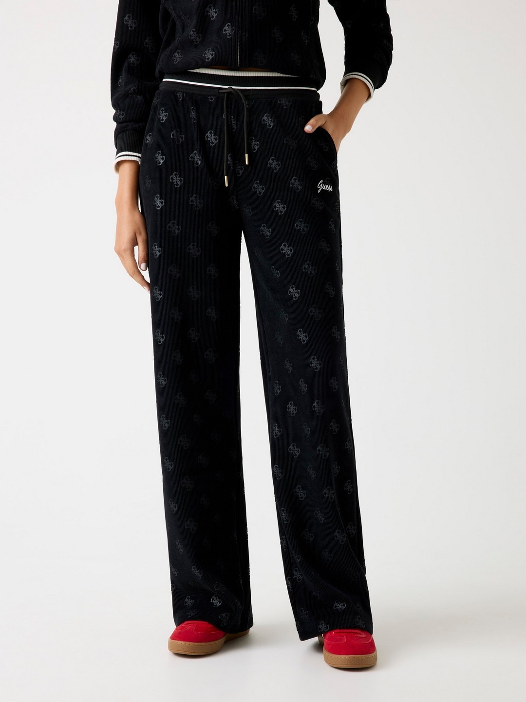 Guess Women Geometric Print High-Rise Straight Track Pants