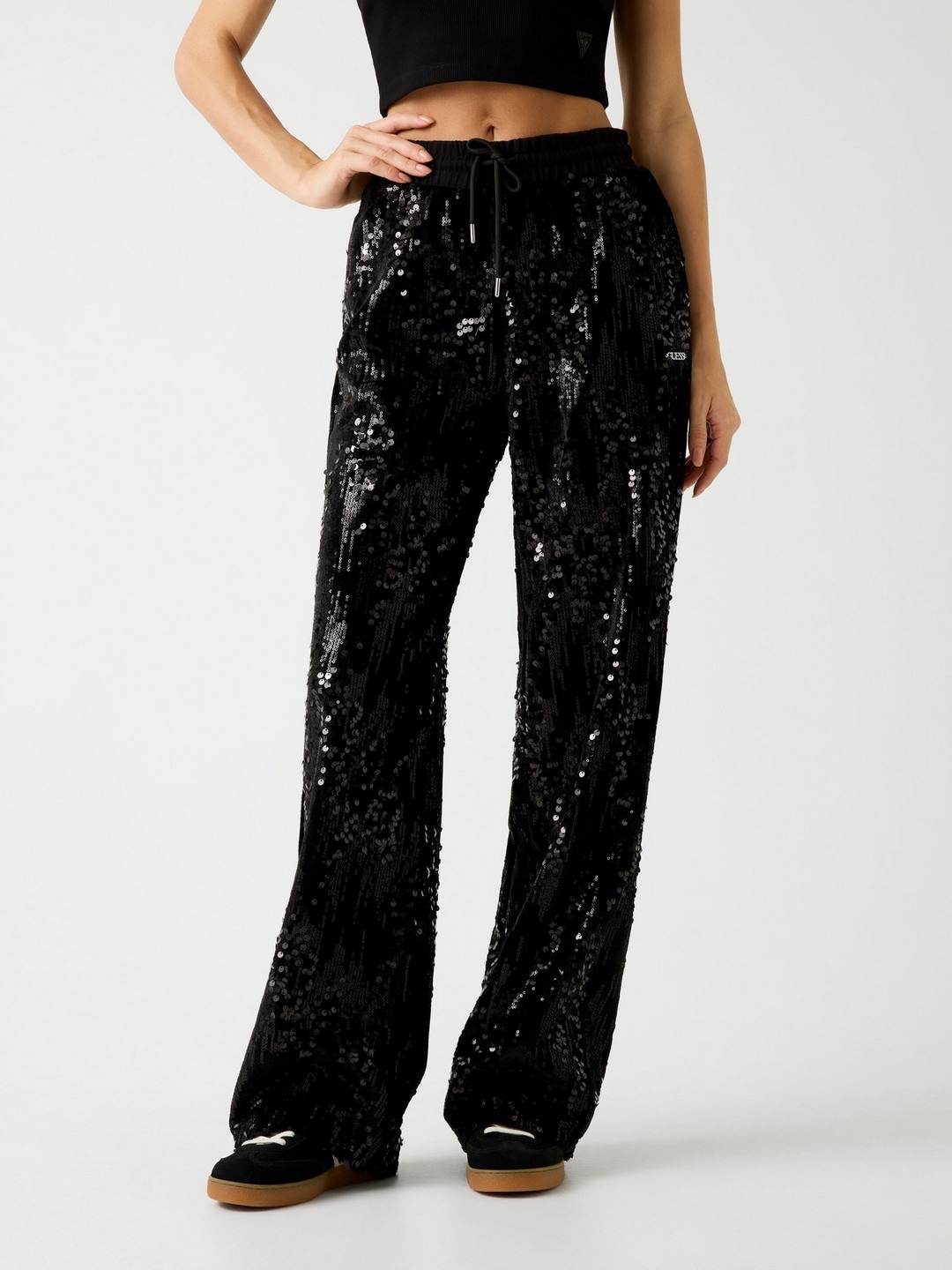 Guess Women Sequined High-Rise Bootcut Trousers