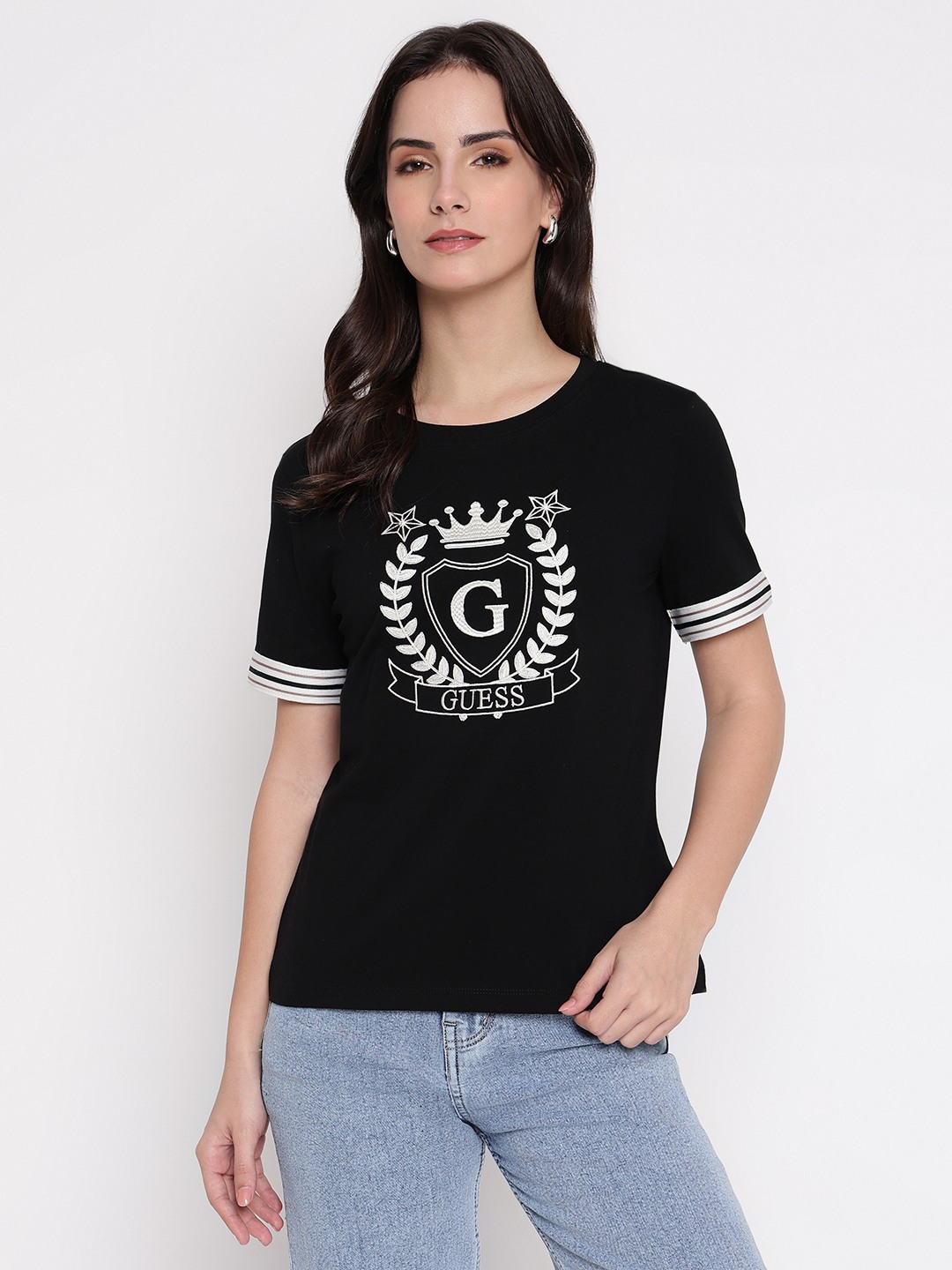 Black Embroidered Crew Neck T-shirt