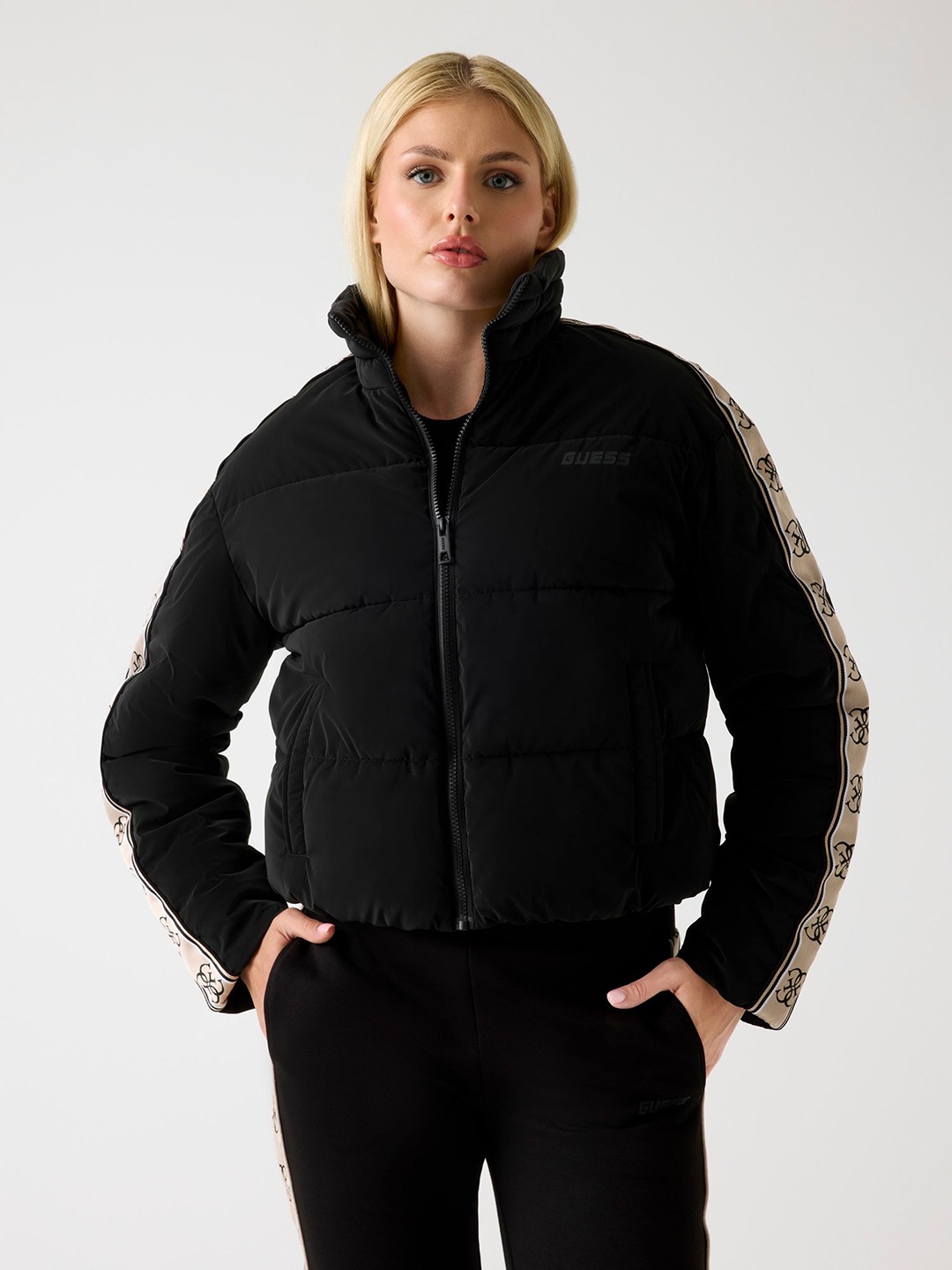 Black Solid High Neck Jacket