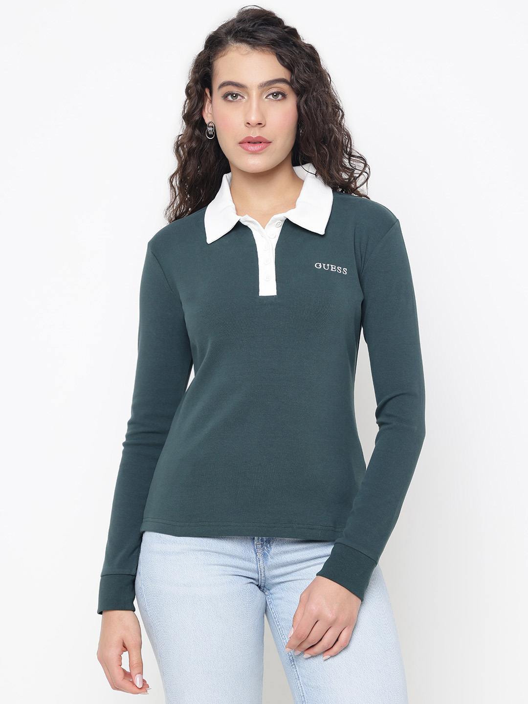 Fabia Organic Cotton Stretch Micro Shadowy Pine Solid Polo Collar Regular Fit T-Shirt