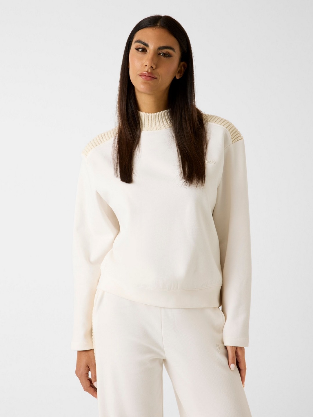 Guess Women Solid High Neck Long Sleeves Sweatshirt