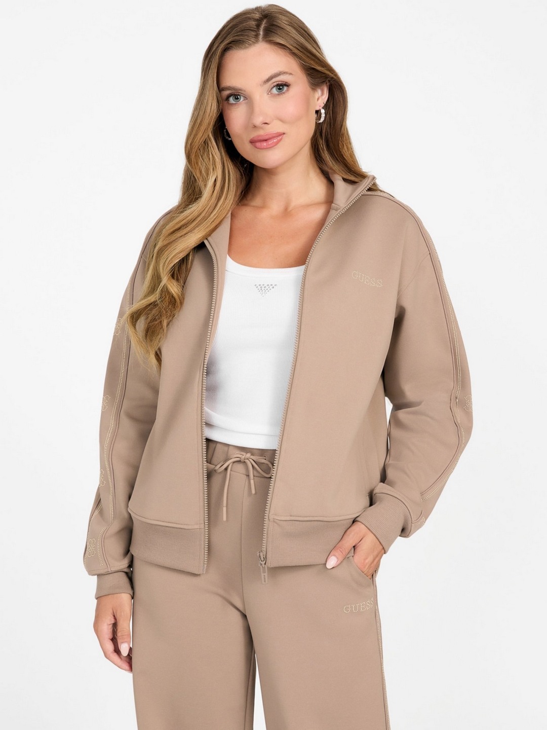 Taupe Solid Collard Neck Sweatshirt