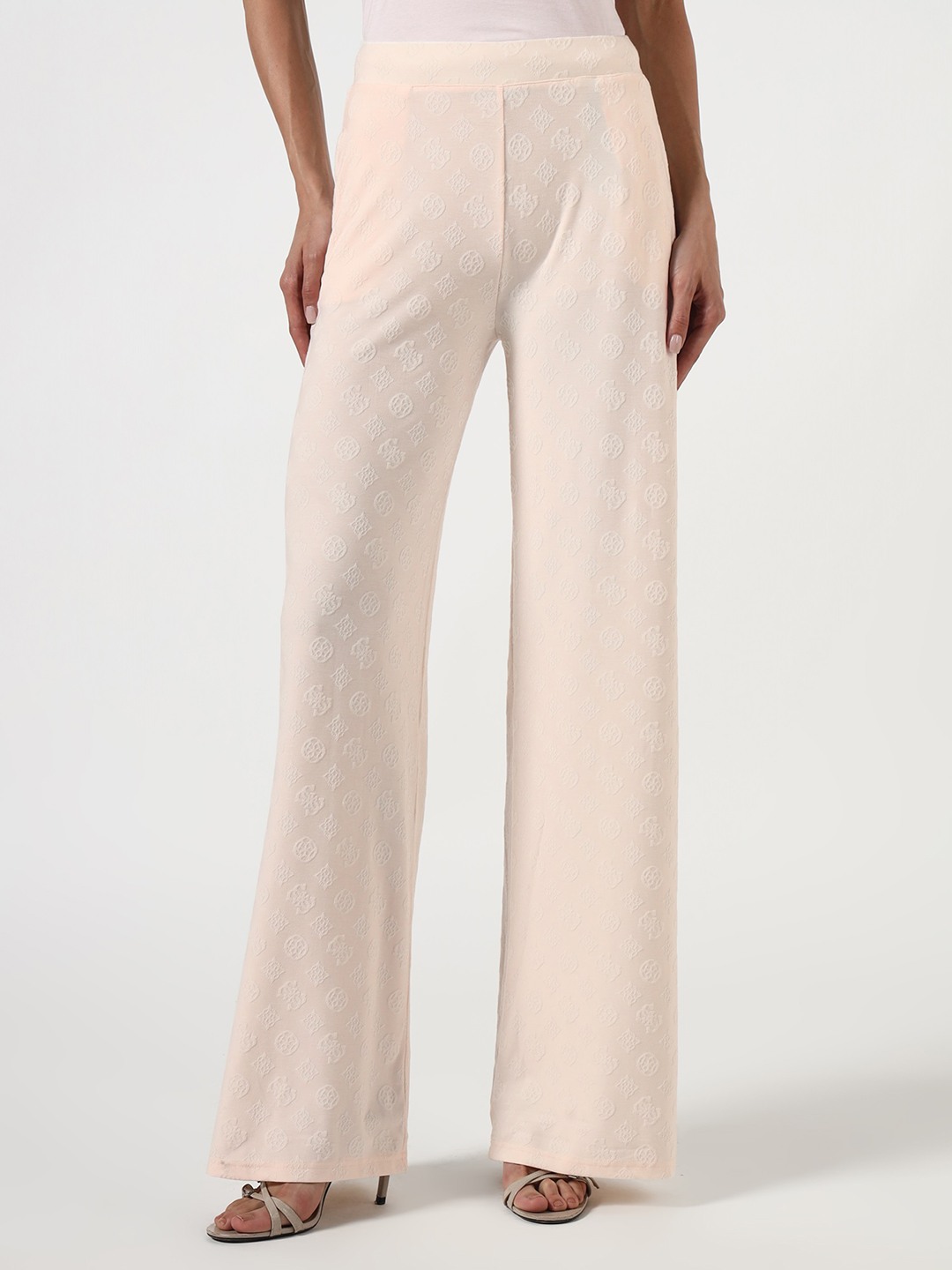 Guess Women Solid Wide Leg High-Rise Regular Fit Flat-Front Trousers