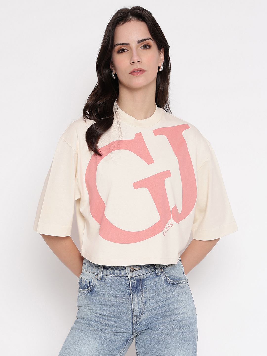 Guess Kimono White Printed Women T-Shirt