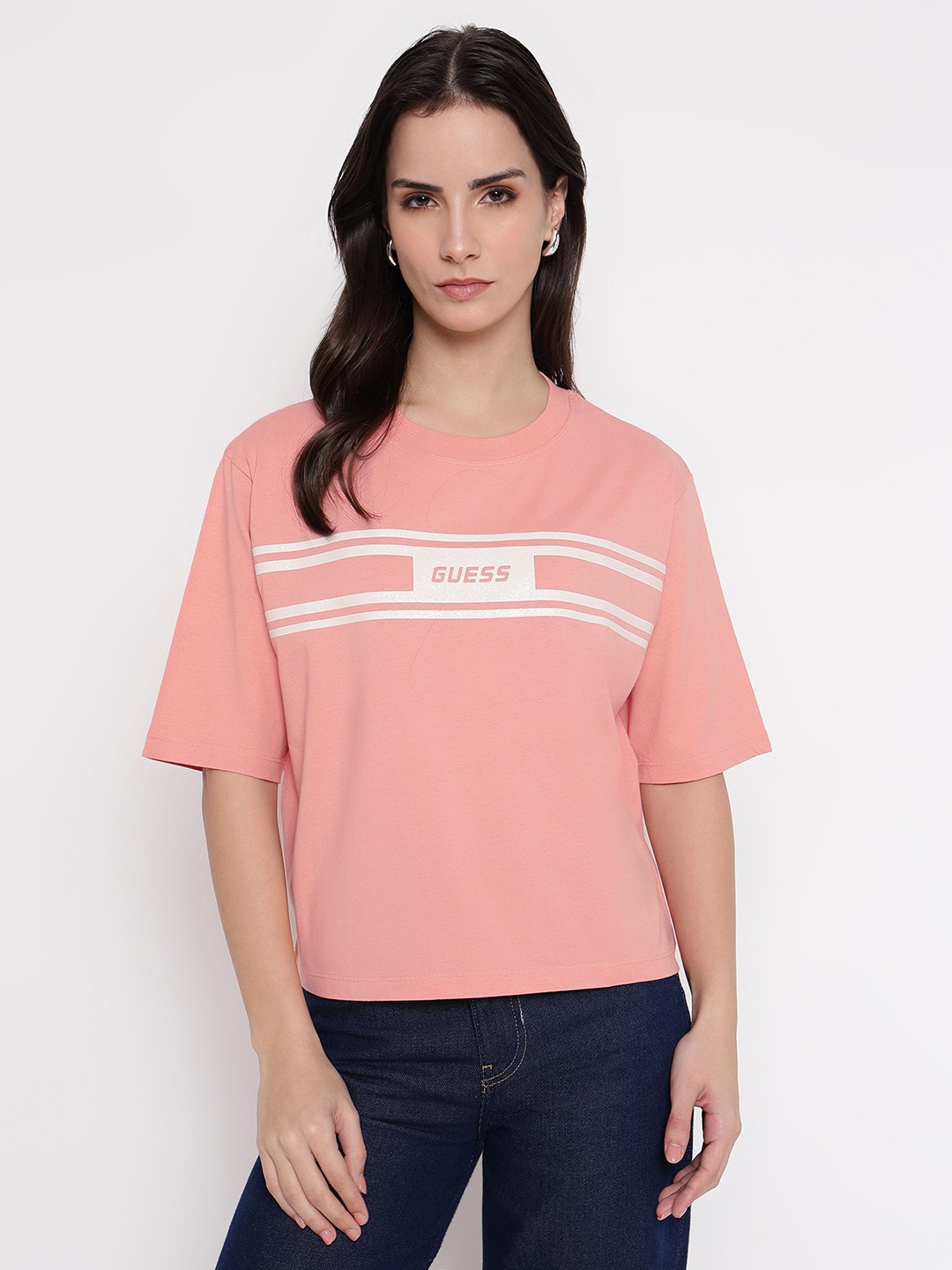 Guess Euphemia Pink Striped Women T-Shirt