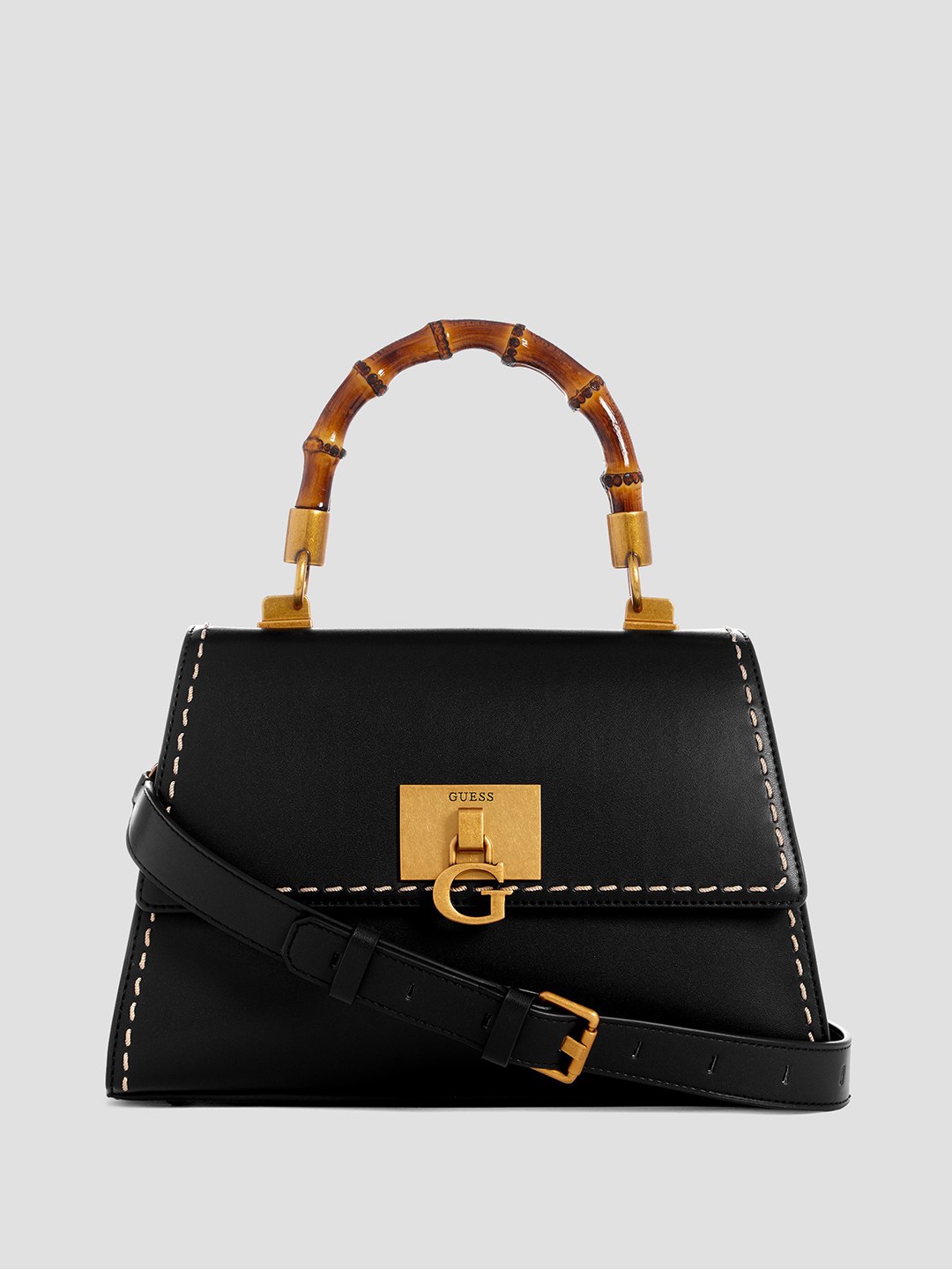 Black Solid Stephi Bamboo Satchel Bag