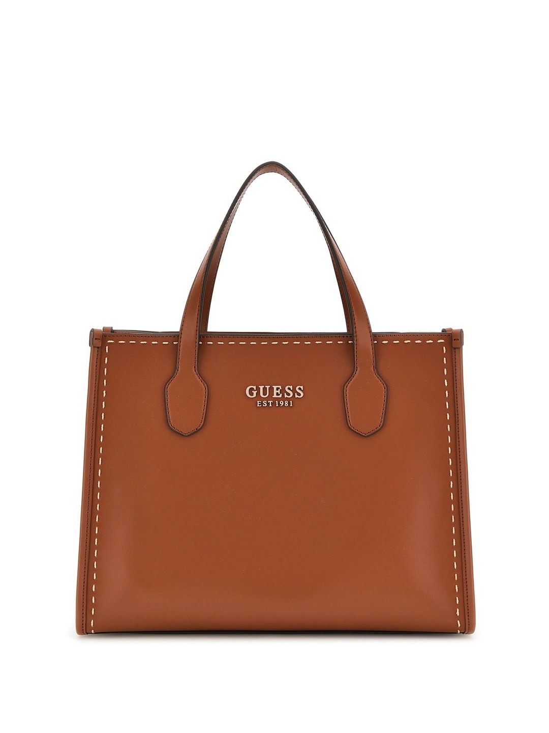 Guess Cognac Solid Silvana 2 Comp Tote Bag