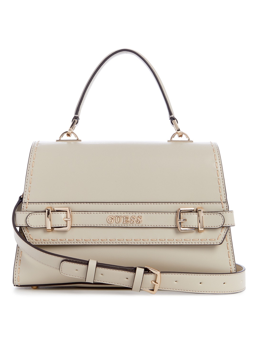 Guess Polyurethane Taupe Solid Women Sestri Top Handle Flap Shoulder Bag