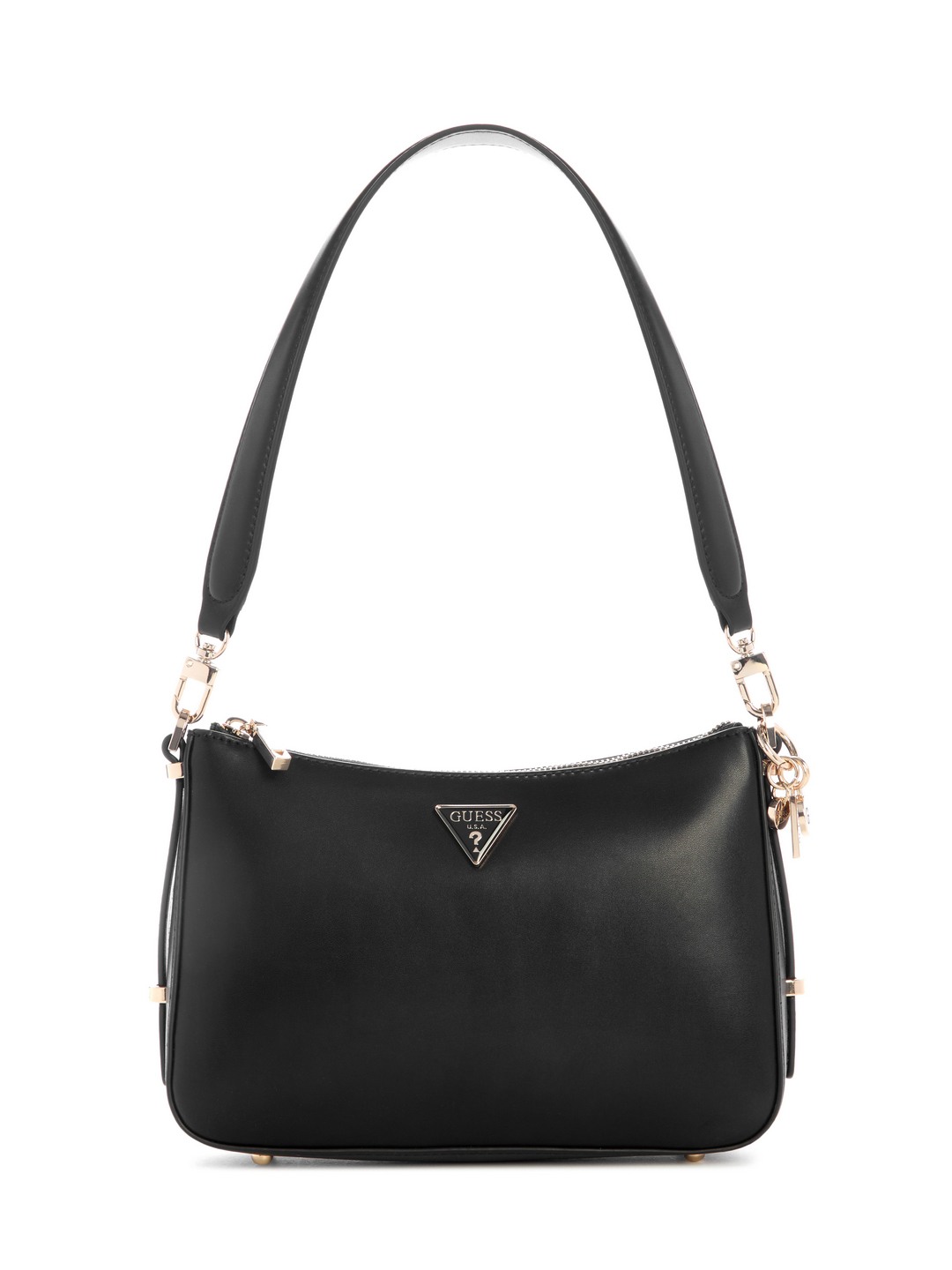 Black Solid Daryna Top Zip Shoulder Bag