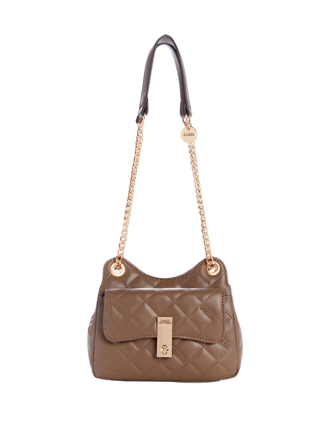 Guess Women Quilted Dark Taupe Vandemark Crossbody Bag