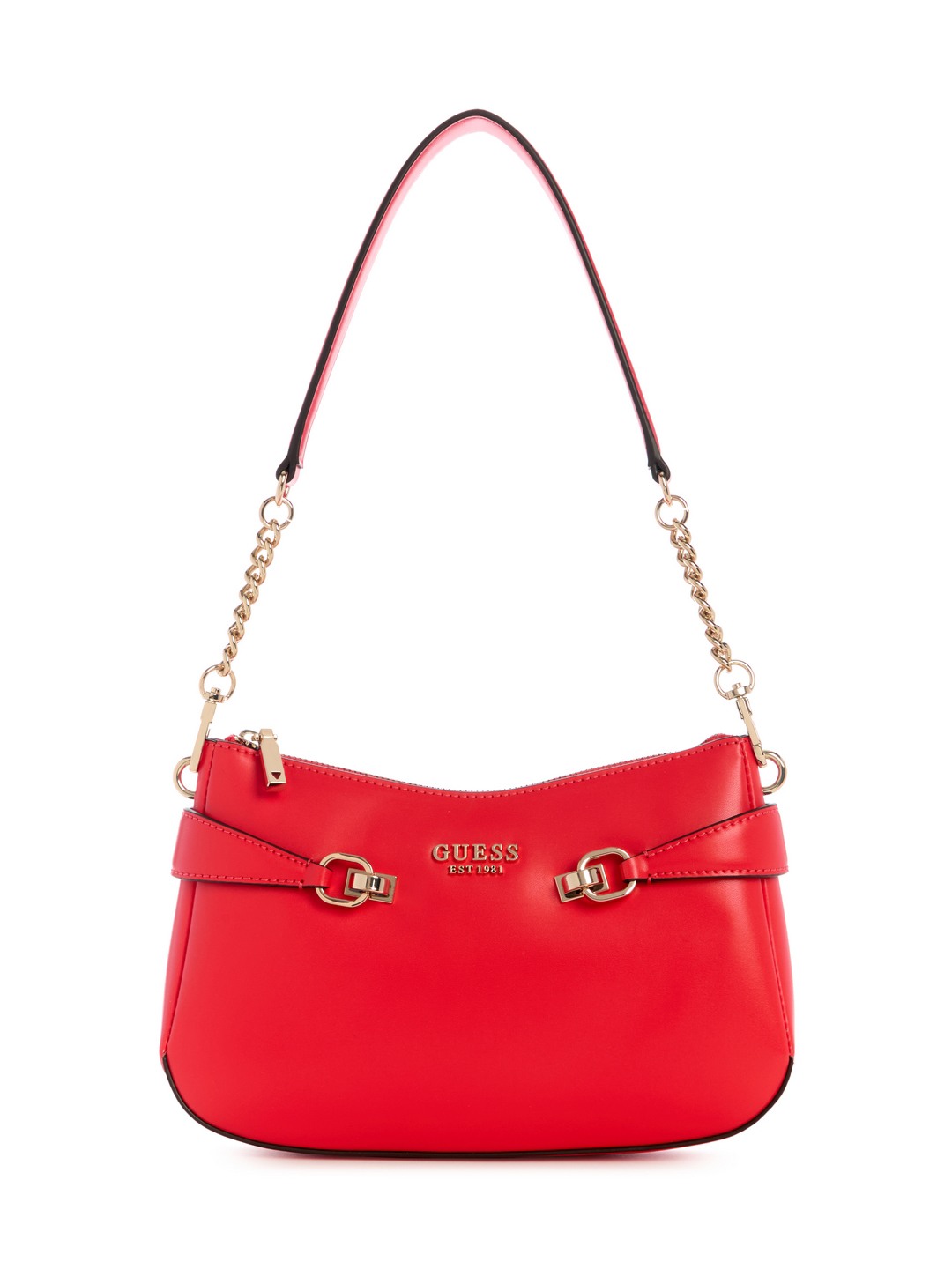 Coral Red Solid Polyurethane Lorelei Top Zip Shoulder Bag