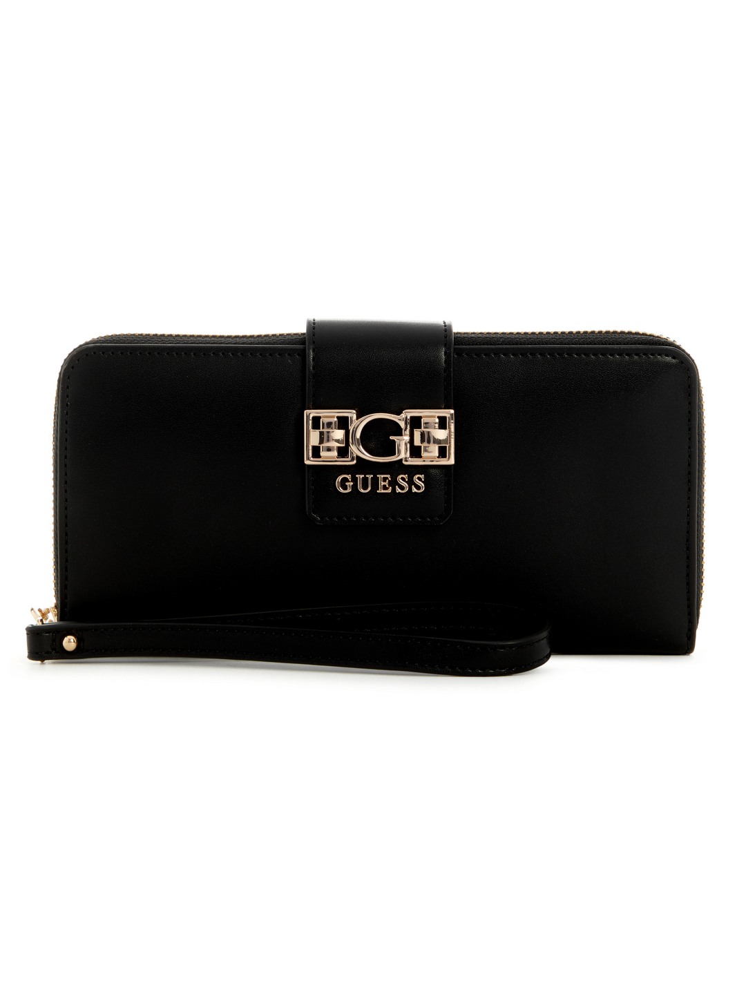 Black Solid Jane Large Zip Around Wallet
