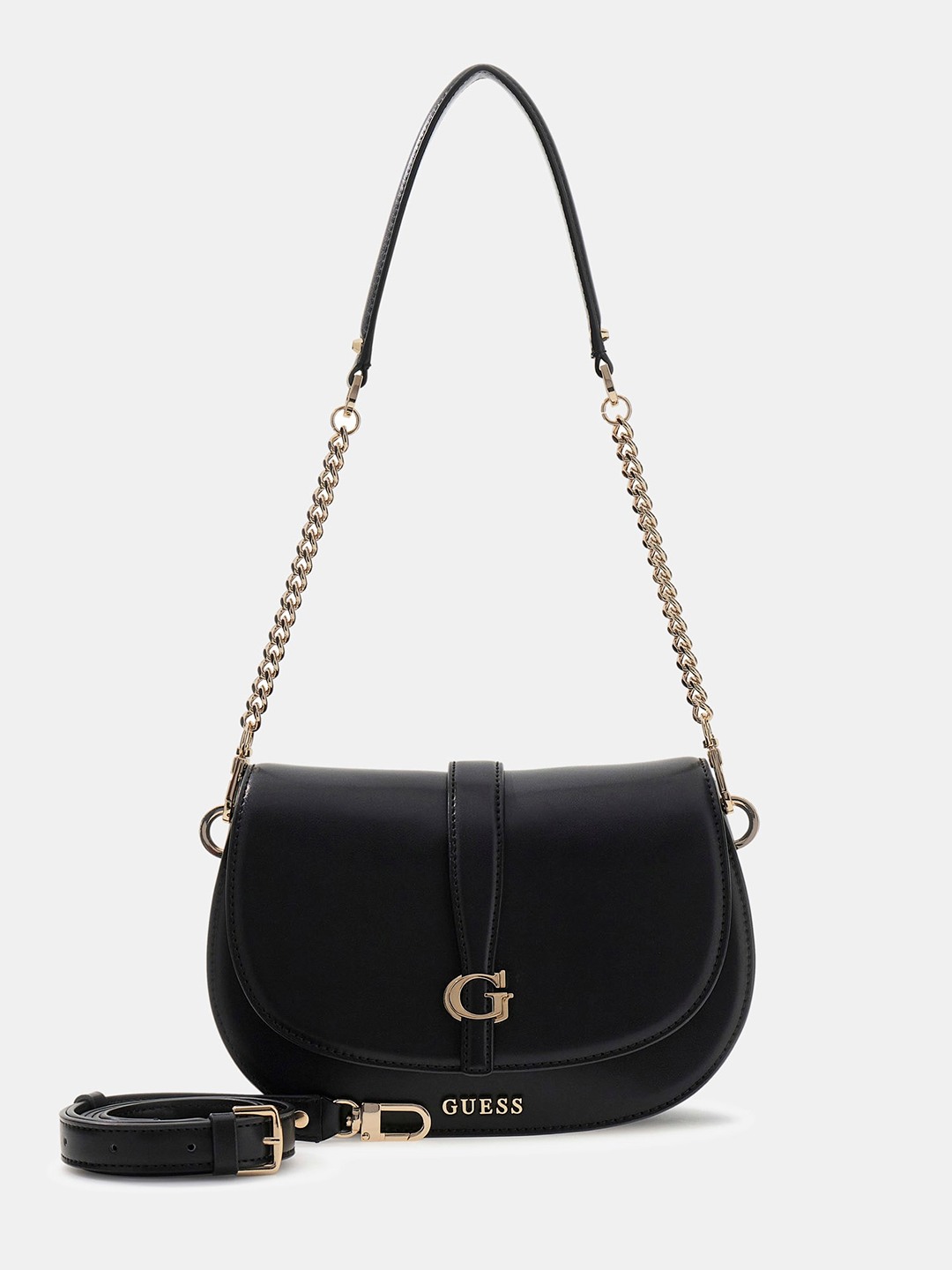 Black Solid Magnet Carrie Flap Shoulder Bag
