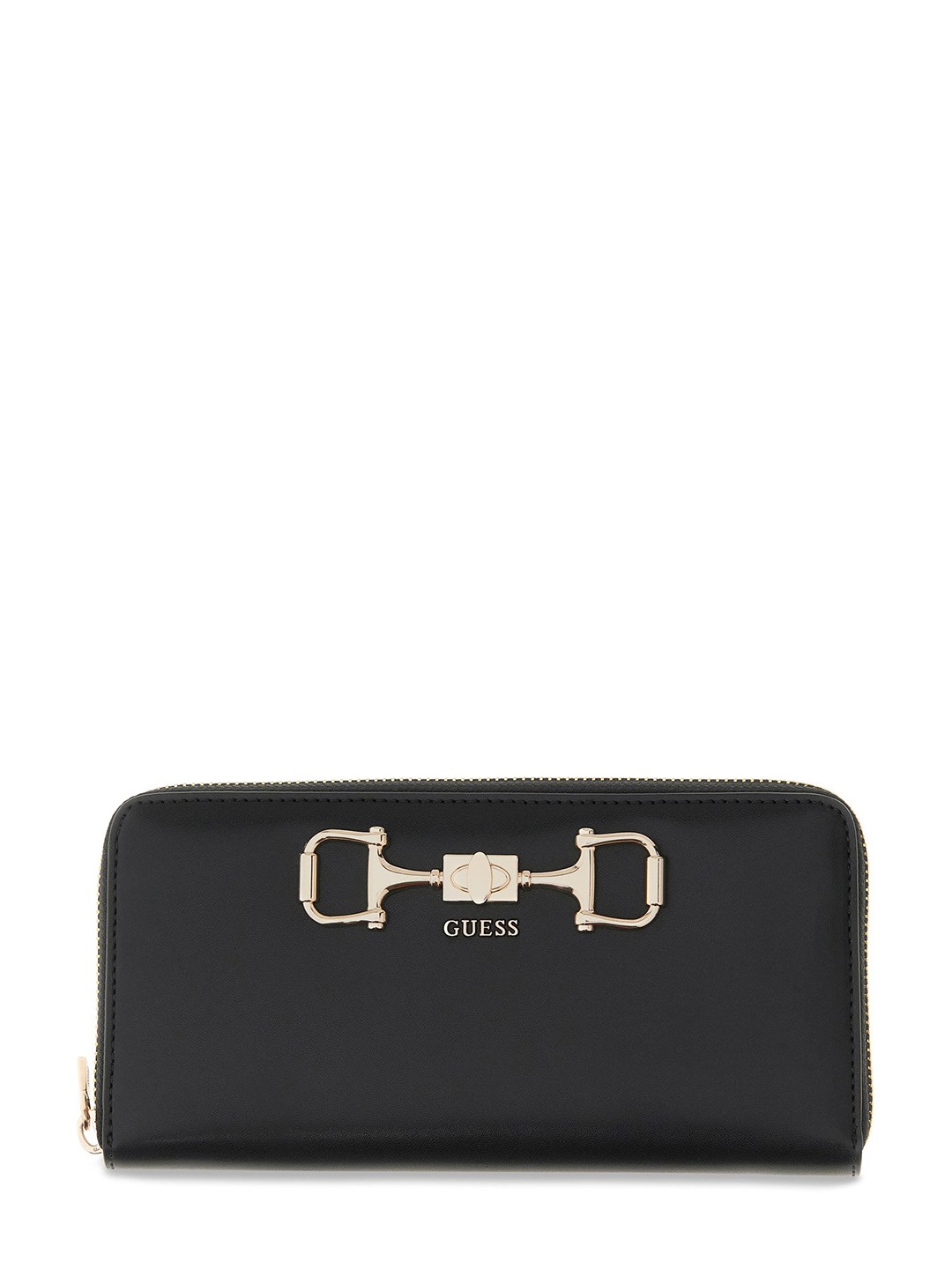 Black Solid Janie Large Zip-Around Wallet