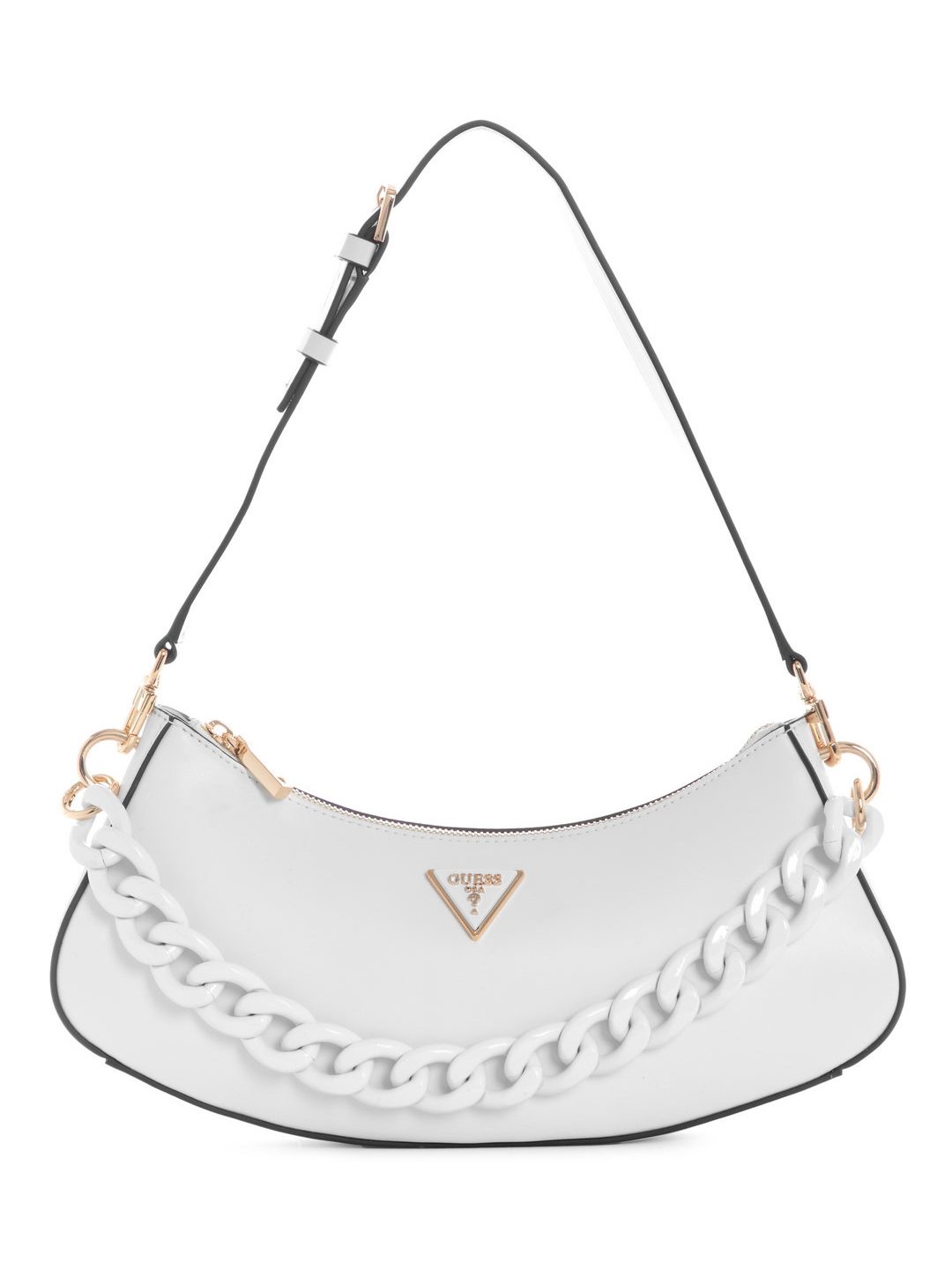 White Solid Corina Top Zip Shoulder Bag