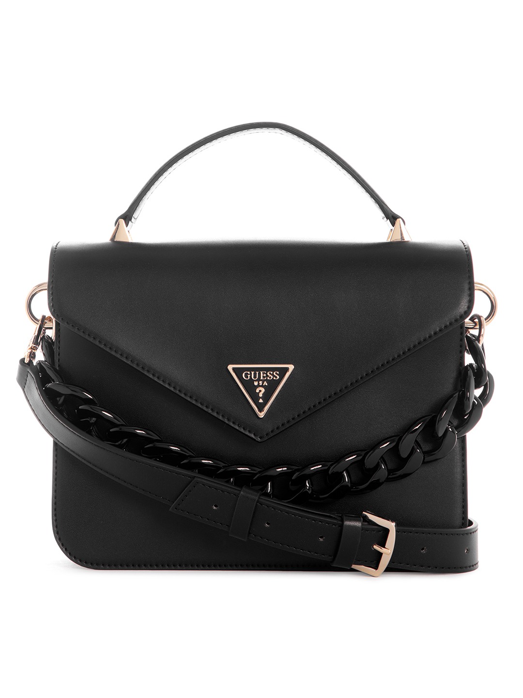 Guess Polyurethane Black Solid Women Corina Top Handle Flap Messanger Bag