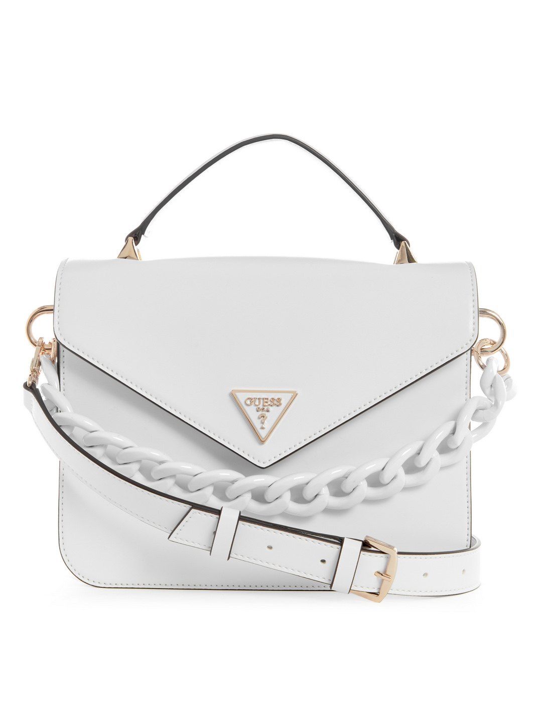 Women White Solid Corina Top Handle Flap Satchel Bag