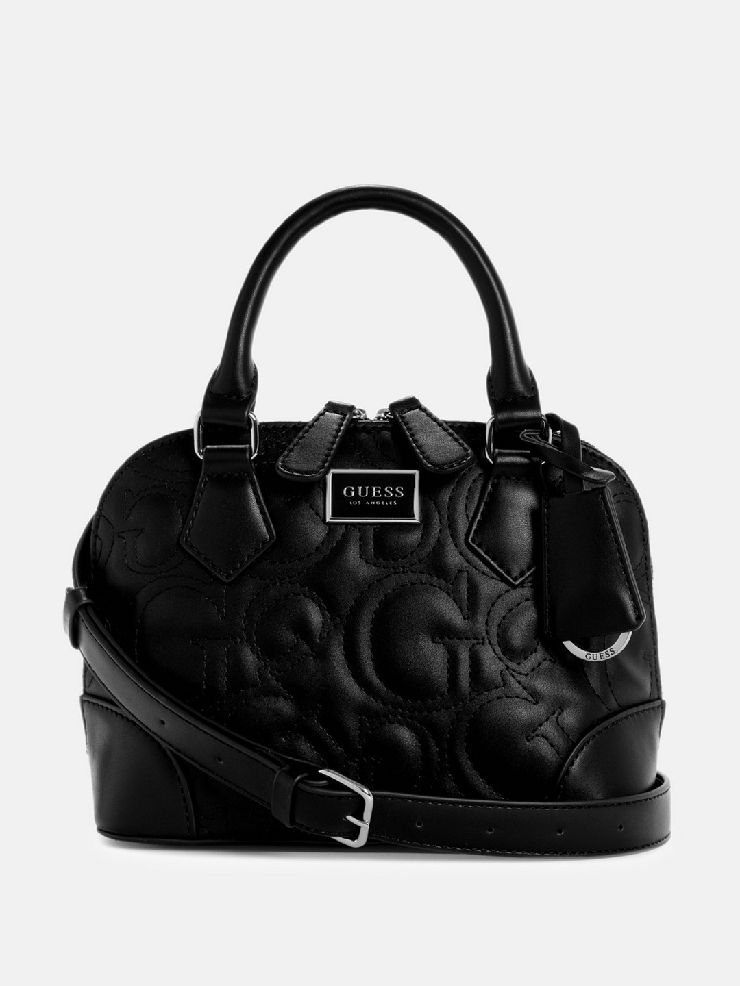 Guess Black Textured Balgaire Dome Satchel Bag