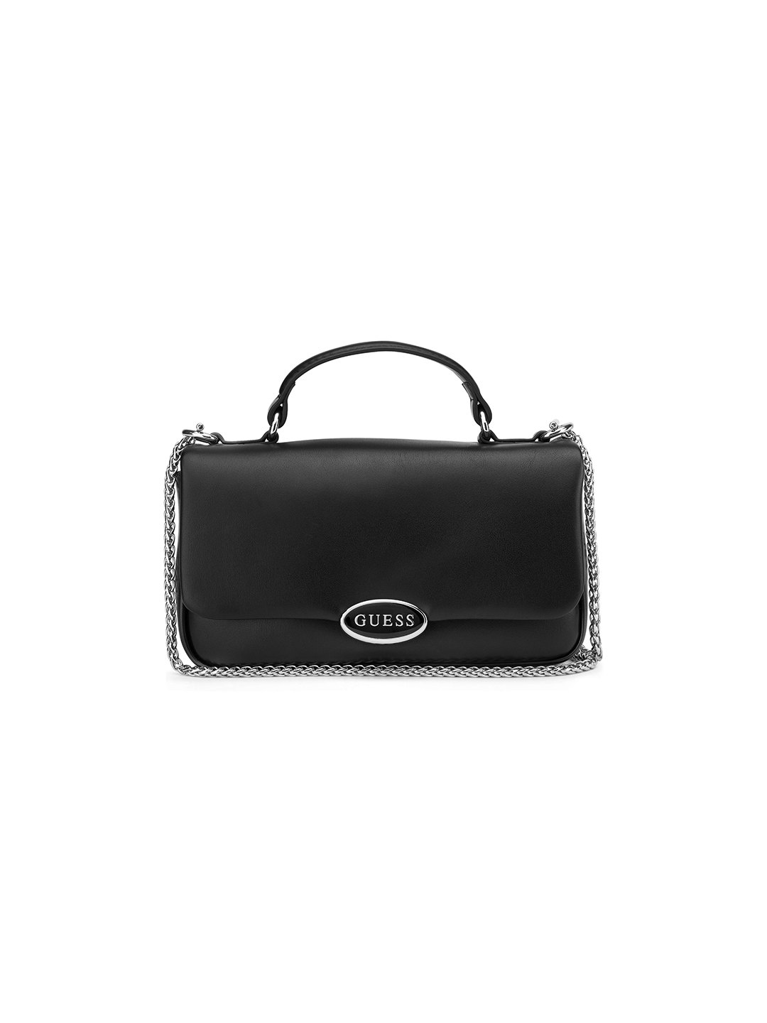 Black Solid Magnetic Snap Sunset Crossbody Bag