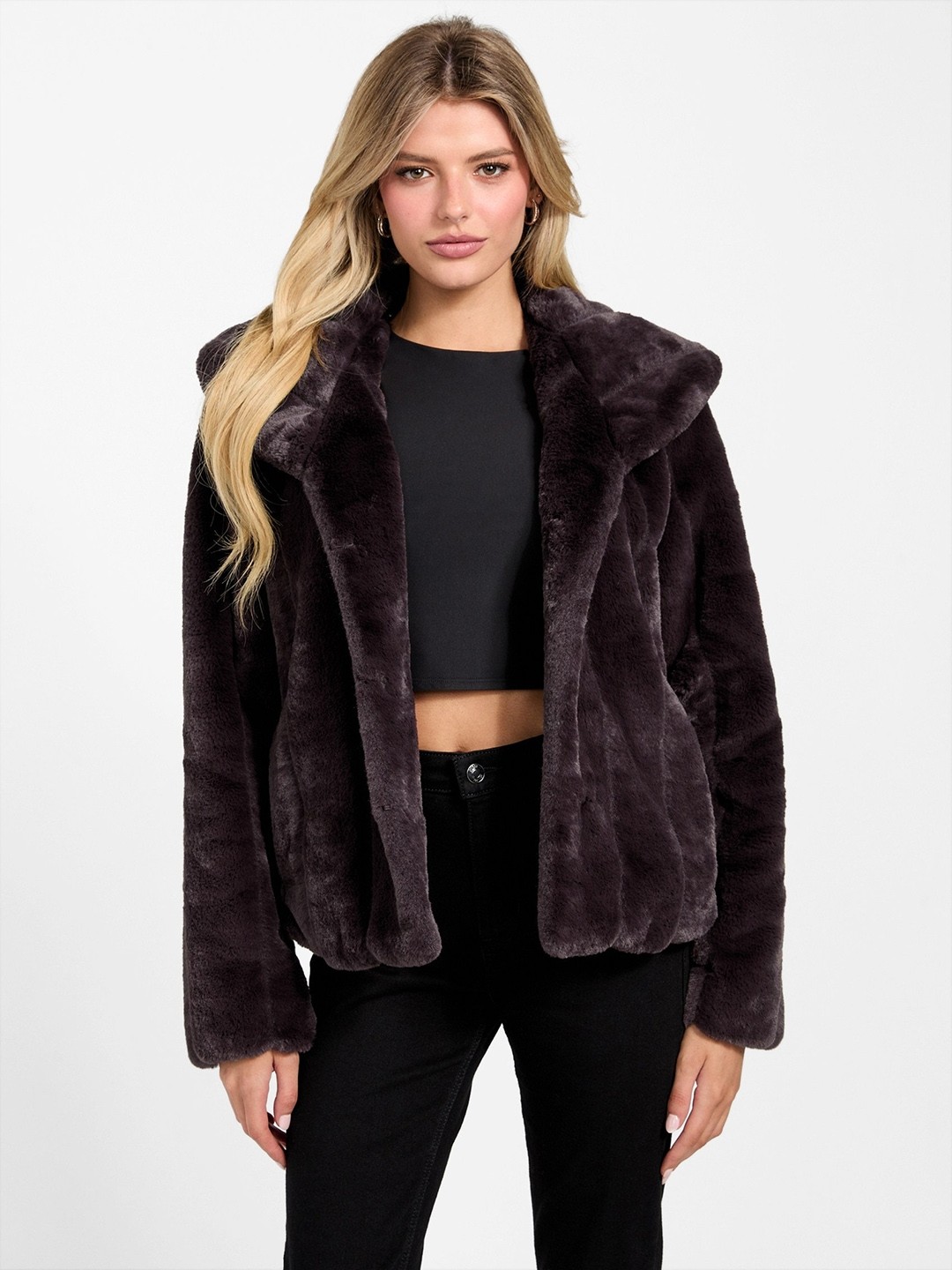 Dark Brown Solid Collar Neck Jacket