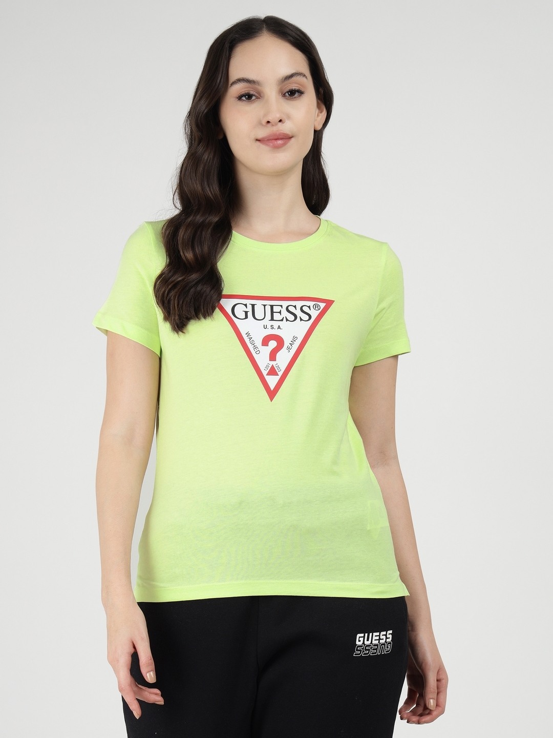 Honeydew Green Printed Round Neck Short Sleeves T-Shirt