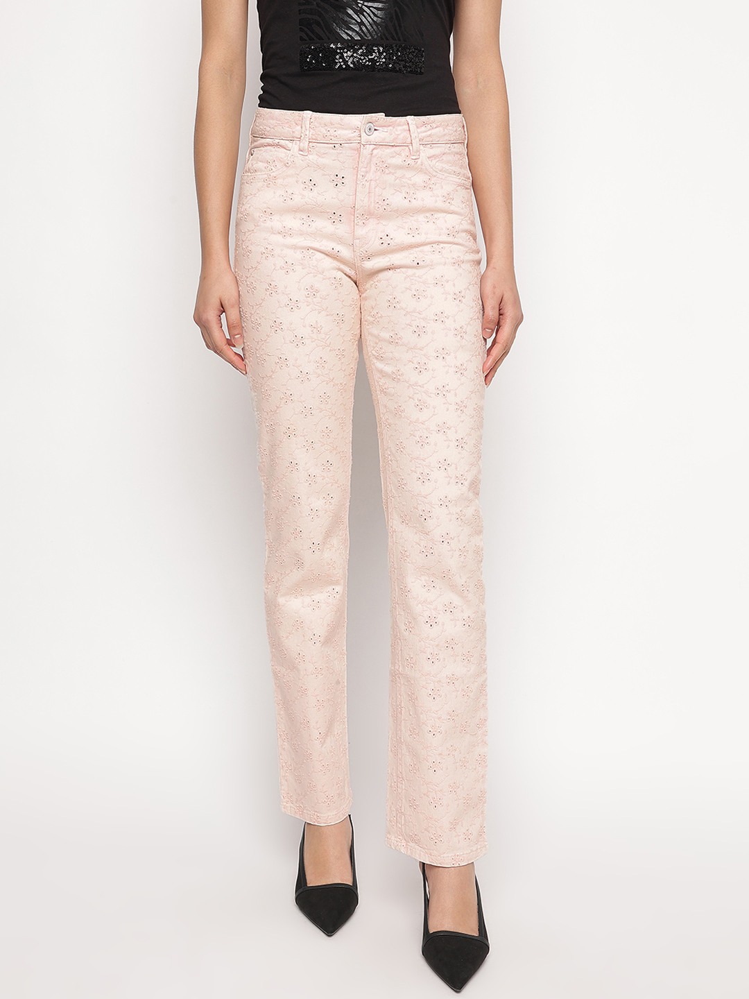 Peach Embroidered Skinny Fit Floridada Jeans
