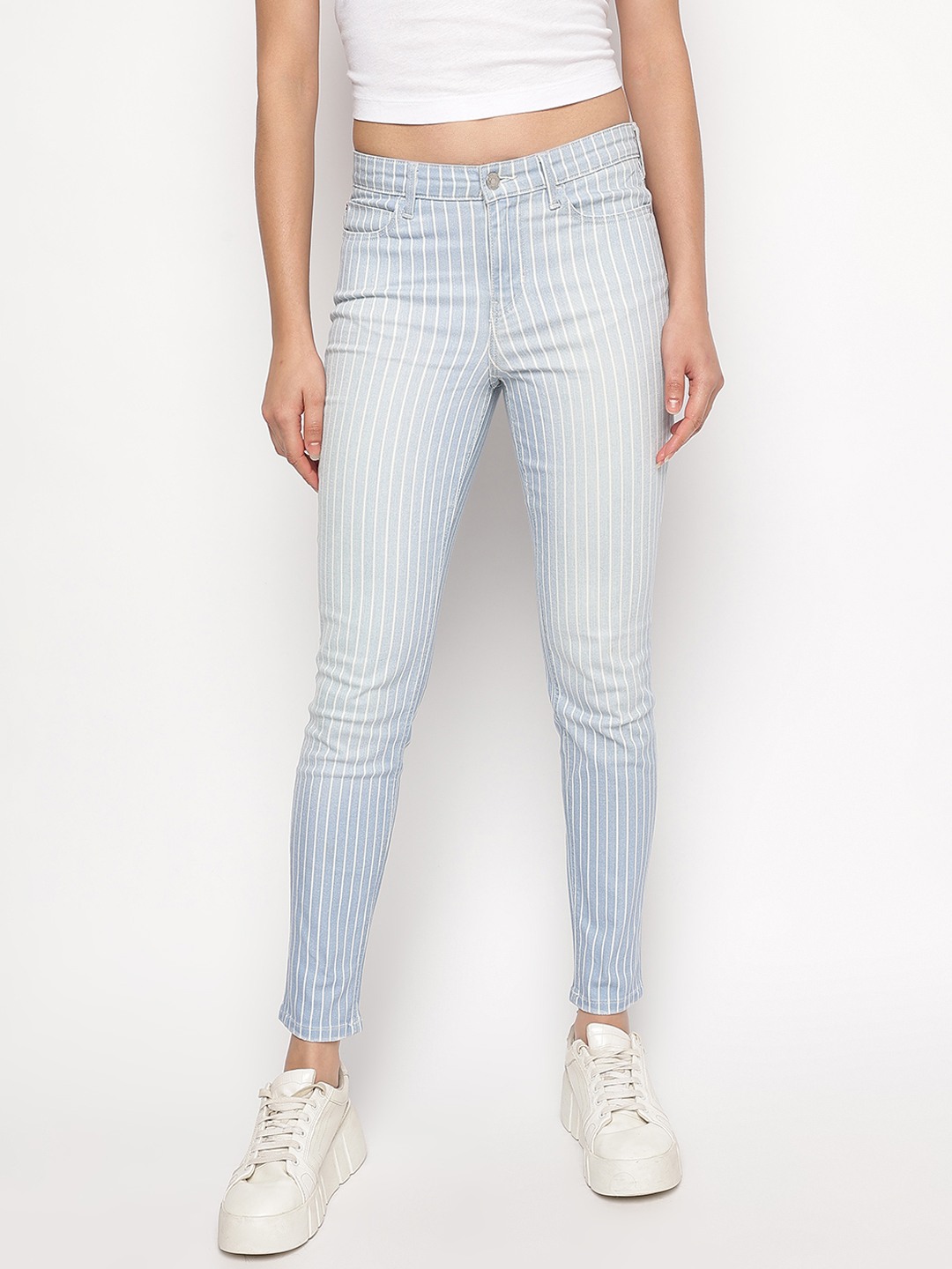 Blue Stripes Skinny Fit Jeans