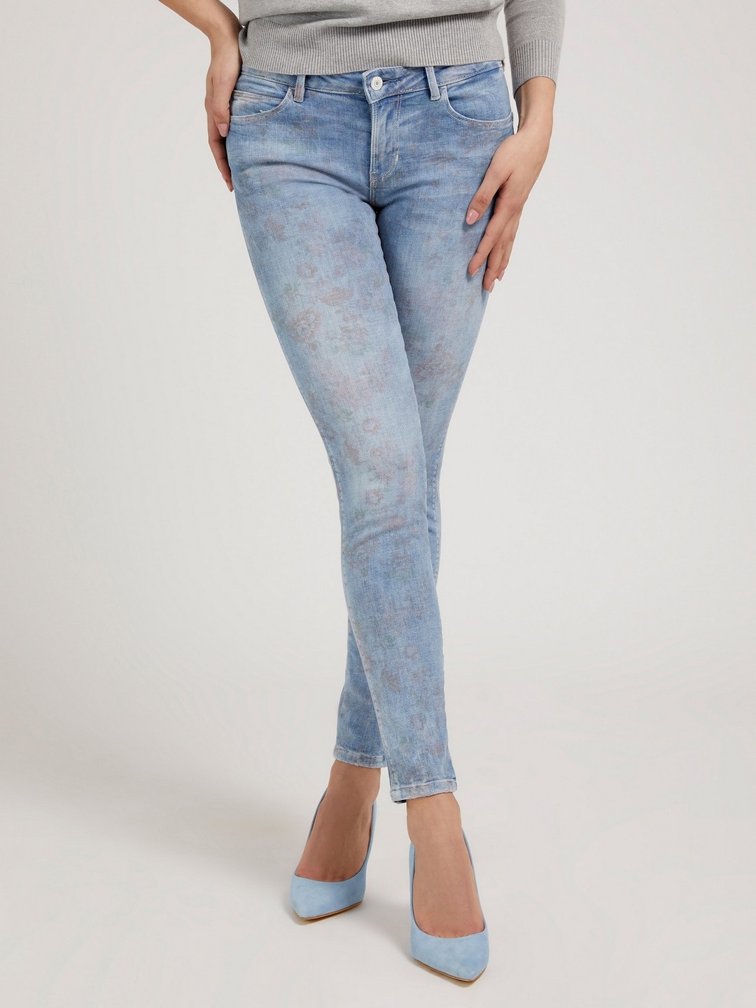Blue Printed High-Rise Skinny Fit Jeans