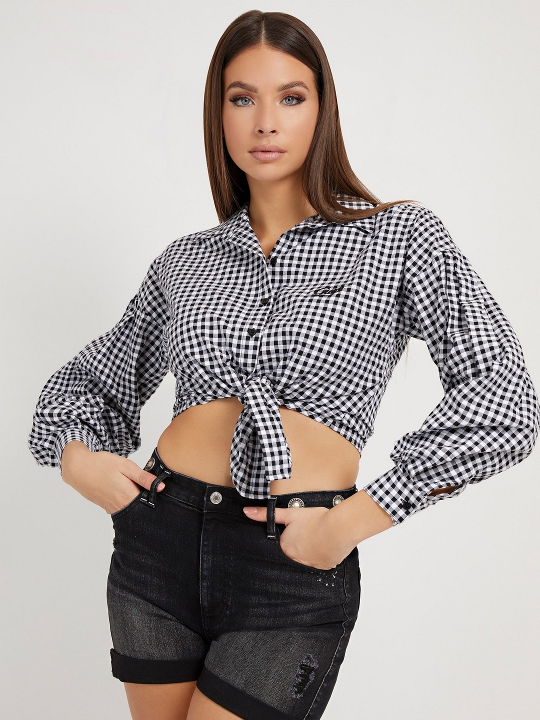 White Checks Spread Collar Savina Top
