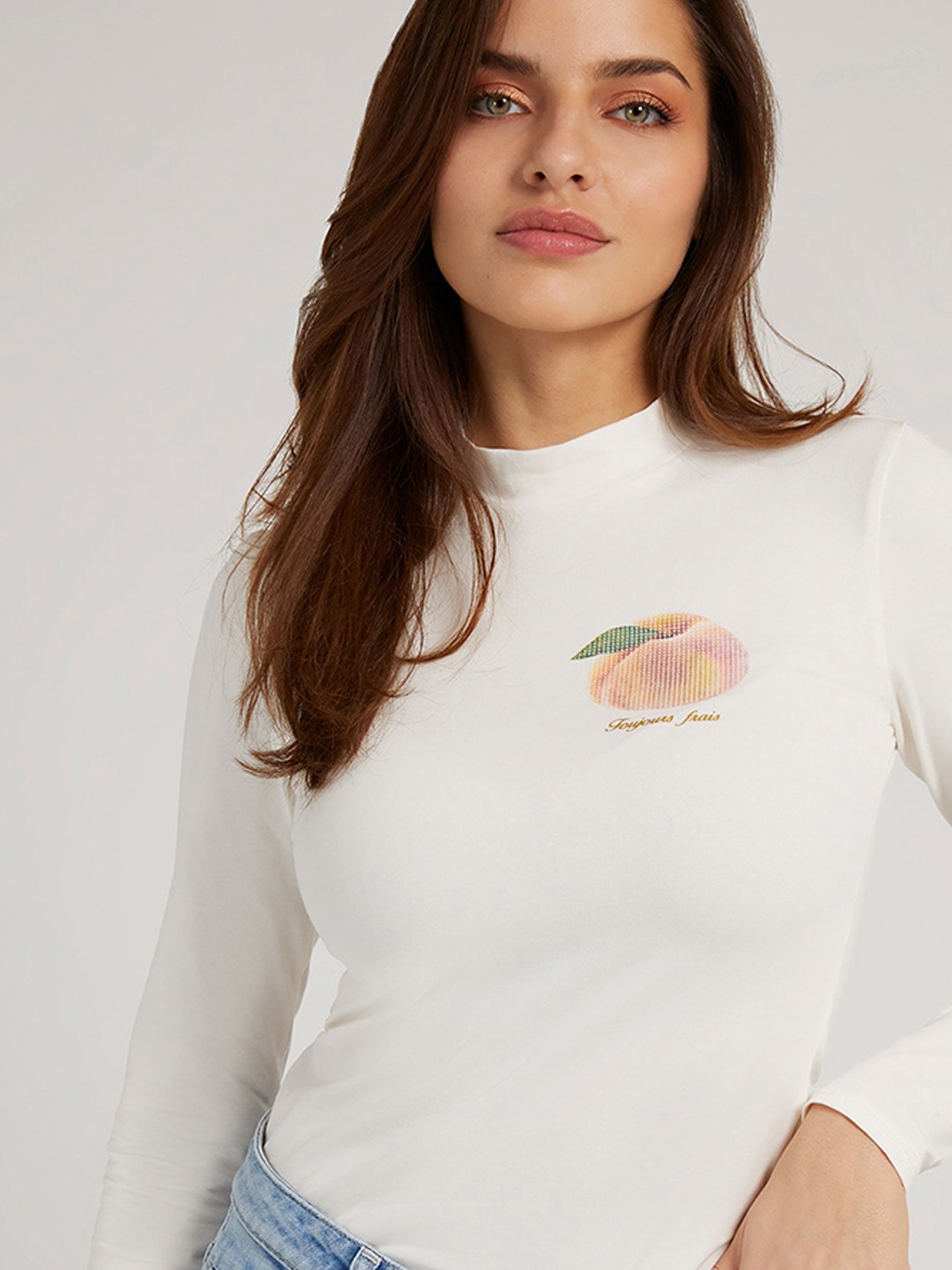 White Polyester Blend Solid Round Neck T-Shirt