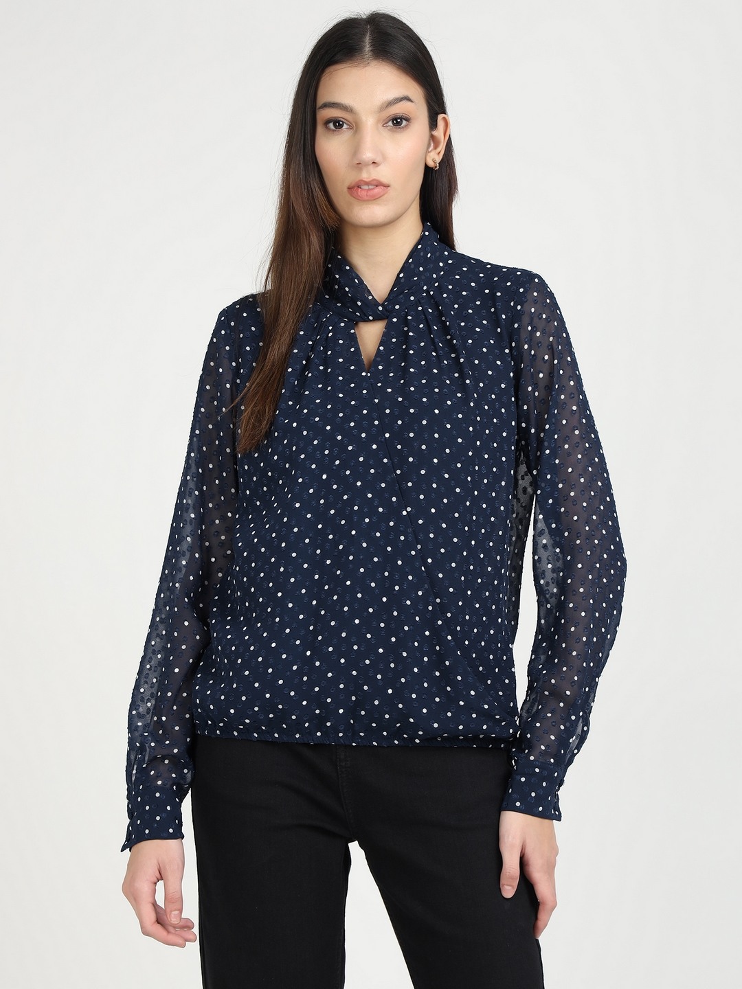 Blue Polyester Blend Printed Regular Top
